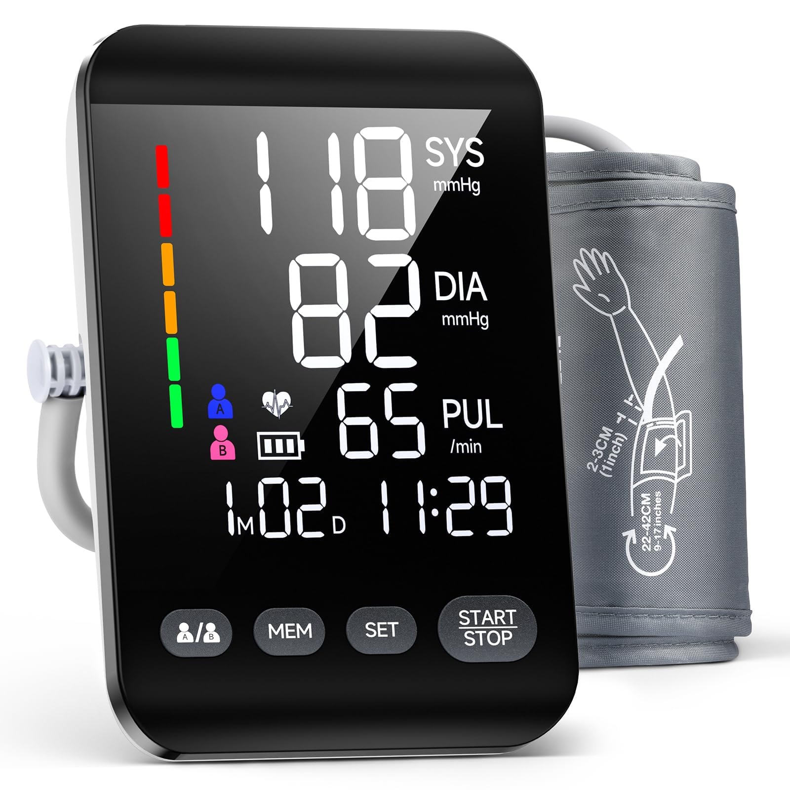 **Automatic Upper Arm Blood Pressure Monitor for Home Use - Adjustable Cuff (8.6''-16.5''), Backlit LED Display, 2x199 Memory Sets for 2 Users, Dual Power Supply - Ideal for Health Tracking & Family Care**