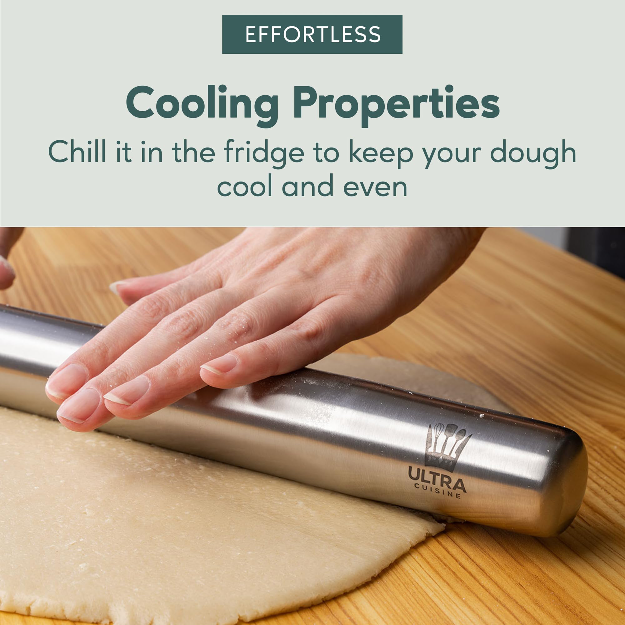 Professional Stainless Steel Rolling Pin - Ultra Smooth Surface & Tapered Design for Chocolate, Pie Crust, Cookies & Pastry - Perfect for Home Baking & Professional Kitchens