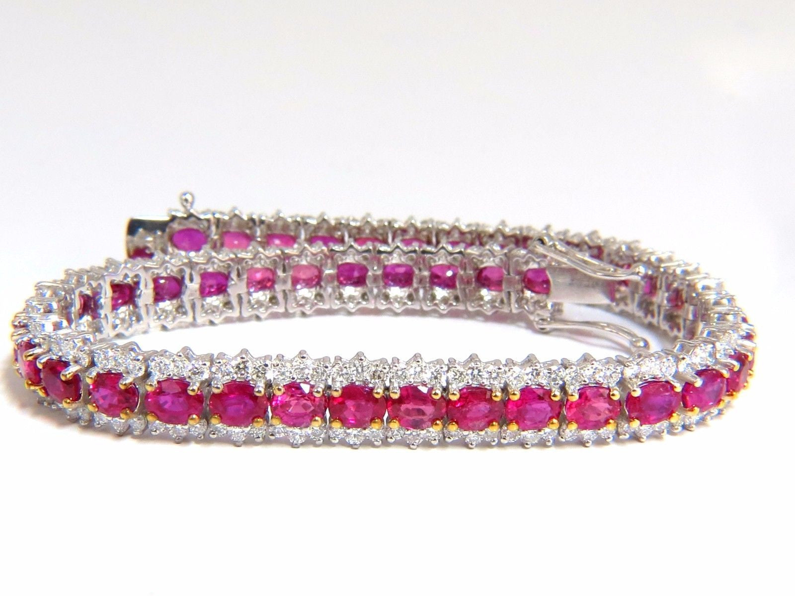 13.81ct Natural Vivid Red Ruby Tennis Bracelet in 14K Gold - Three Row Elegant Design for Women, Perfect for Weddings, Anniversaries & Special Occasions