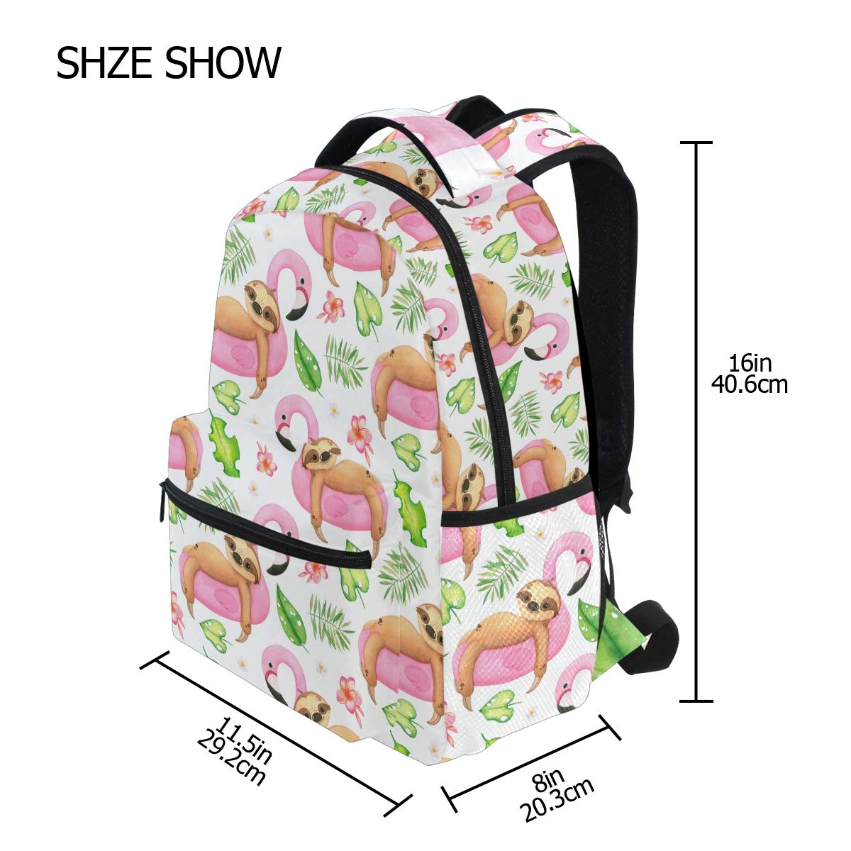 Pfrewn Summer Sloth Palm Leaf Floral Backpack - Water Resistant Daypack for Men & Women, Tropical Animal Print Mini Bookbag for Travel, Sports & Beach Outings