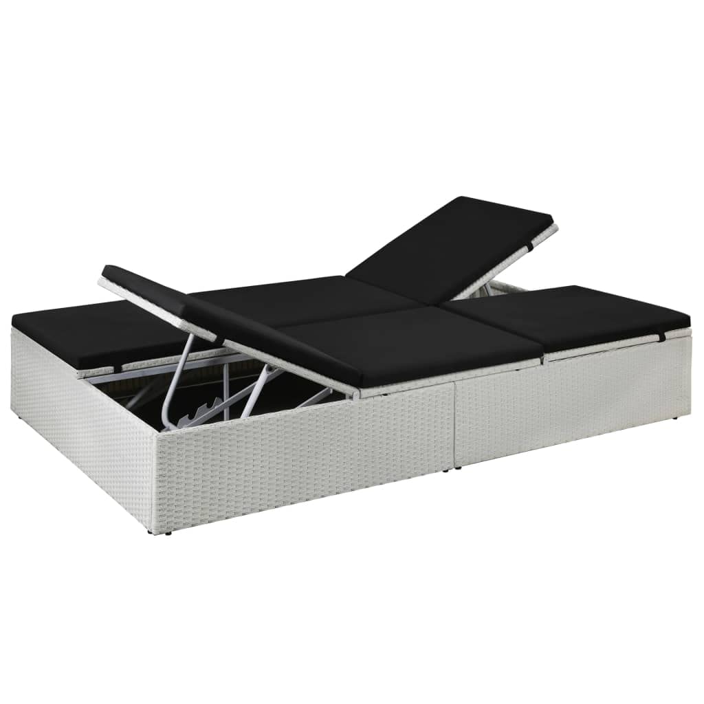 vidaXL Two-Person Sun Lounger with Cushions - Black Poly Rattan Outdoor Furniture with Adjustable Backrest - Easy to Clean Patio Seating - Perfect for Poolside, Garden, and Backyard Relaxation