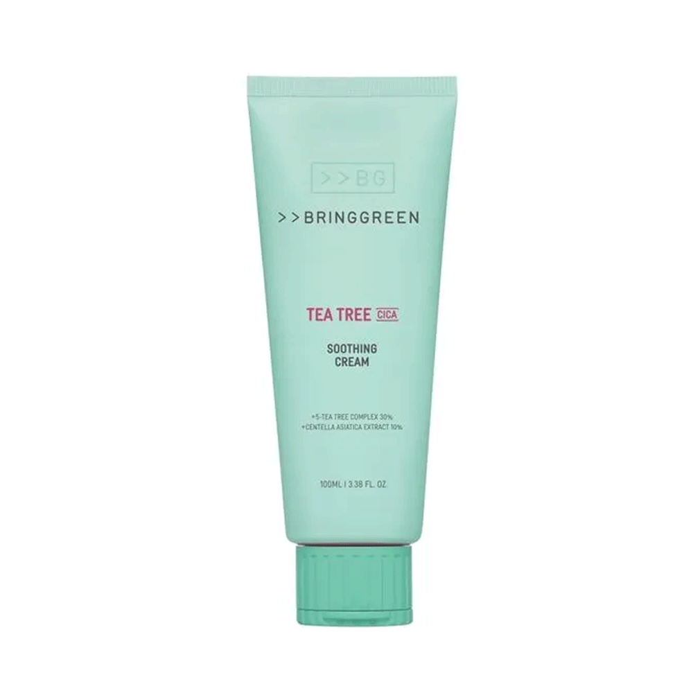 BRING GREEN Tea Tree Cica Soothing Cream 100ml - Acne Relief, Moisturizing & Calming Face Cream for Sensitive Skin - Perfect for Daily Skincare & Post-Treatment Care