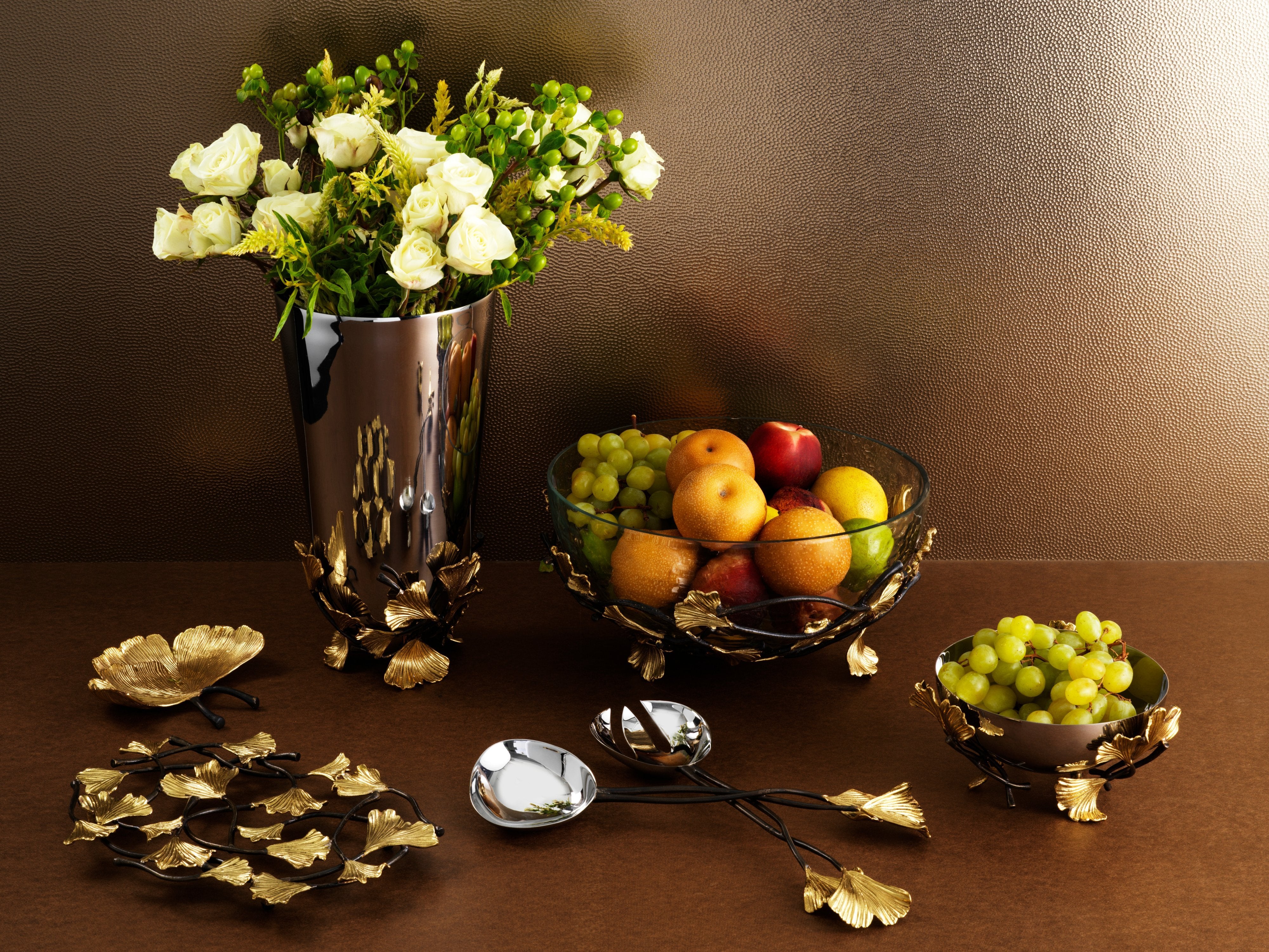 Premium Golden Ginkgo Medium Glass Bowl - Elegant Serving Dish for Salads, Desserts & Home Decor - Perfect for Parties, Dining & Gifts