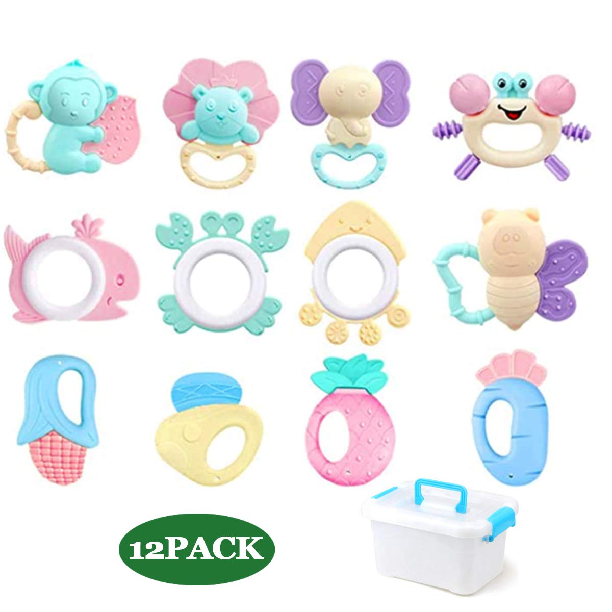 12pcs Baby Teething Toys for 6-12 Months - Safe Silicone Teethers & Chew Toys for Soothing Sore Gums | Perfect Infant Teething Supplies & Developmental Toys for Home, Travel & Daycare Use