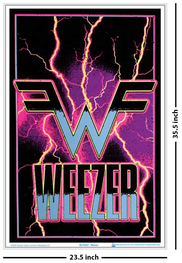 Weezer Electric Blacklight Poster - Officially Licensed Laminated Glow in The Dark Wall Art - 23.5 x 35.5 Inches - Perfect for Bedroom Decor, Music Room, and UV Party Lighting