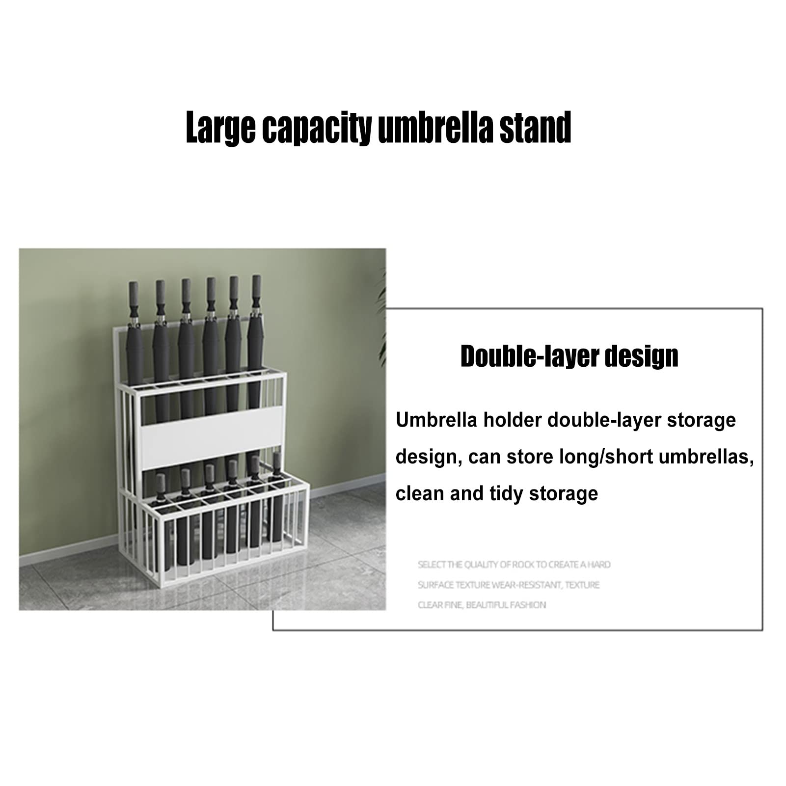 Metal Umbrella Stand for Home & Business - Double Layer Large Capacity Umbrella Holder Organizer (33x26x60cm) - Perfect for Entryway, Office, Restaurant & Store Storage