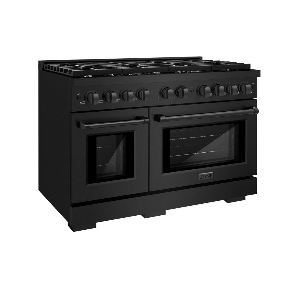 ZLINE 48-inch 6.7 cu.ft Black Stainless Steel Dual Fuel Range - 8 Burner Gas Cooktop & Double Oven (Model SDRB 48) | Professional Kitchen Appliance for Home Chefs & Cooking Enthusiasts