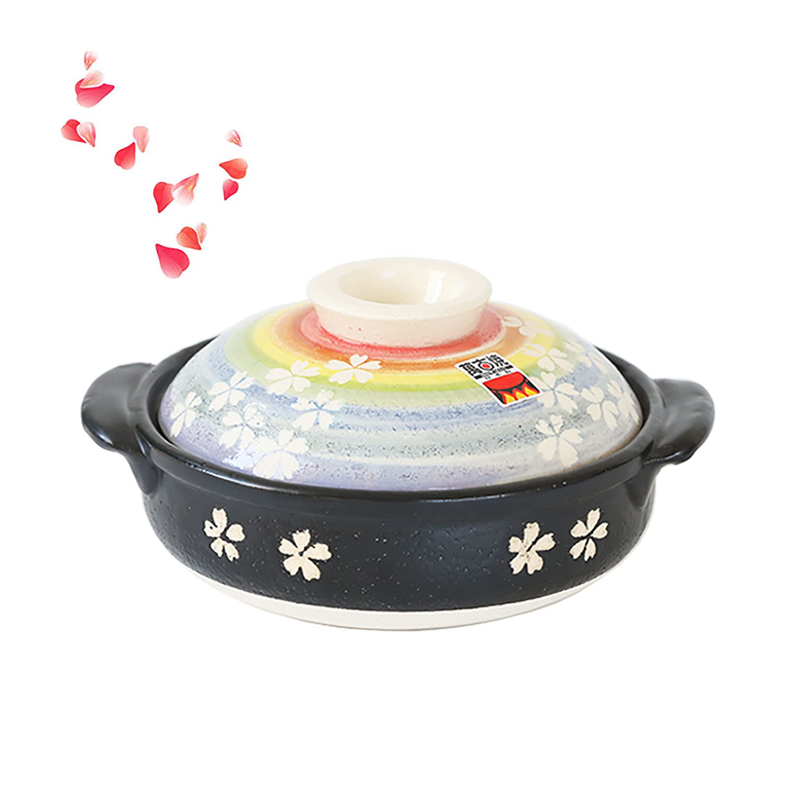 Premium Japanese Donabe Clay Pot - Traditional Cherry Blossom Ceramic Casserole for Healthy Cooking | Nutritious Stew & Soup Pot | Oven-Safe (11x6 Inch) | Perfect for Family Dinners, Hot Pot Parties & Japanese Cuisine