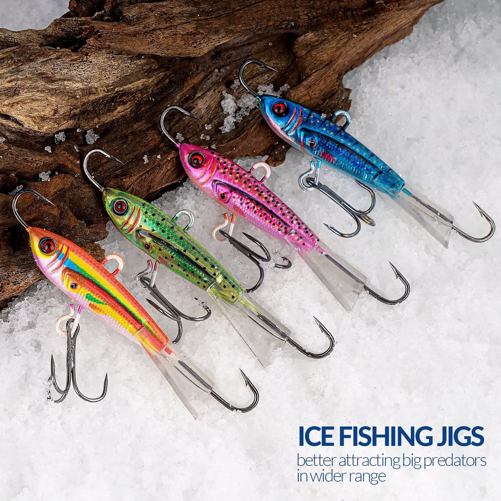 THKFISH Ice Fishing Jigs Kit - 4PCS/8PCS 10g(0.35oz) & 18g(0.63oz) Vertical Lures for Crappie, Panfish, Walleye, Bluegill - Winter Ice Fishing Gear for Freshwater Fishing | Perfect for Ice Anglers & Cold Weather Fishing Adventures