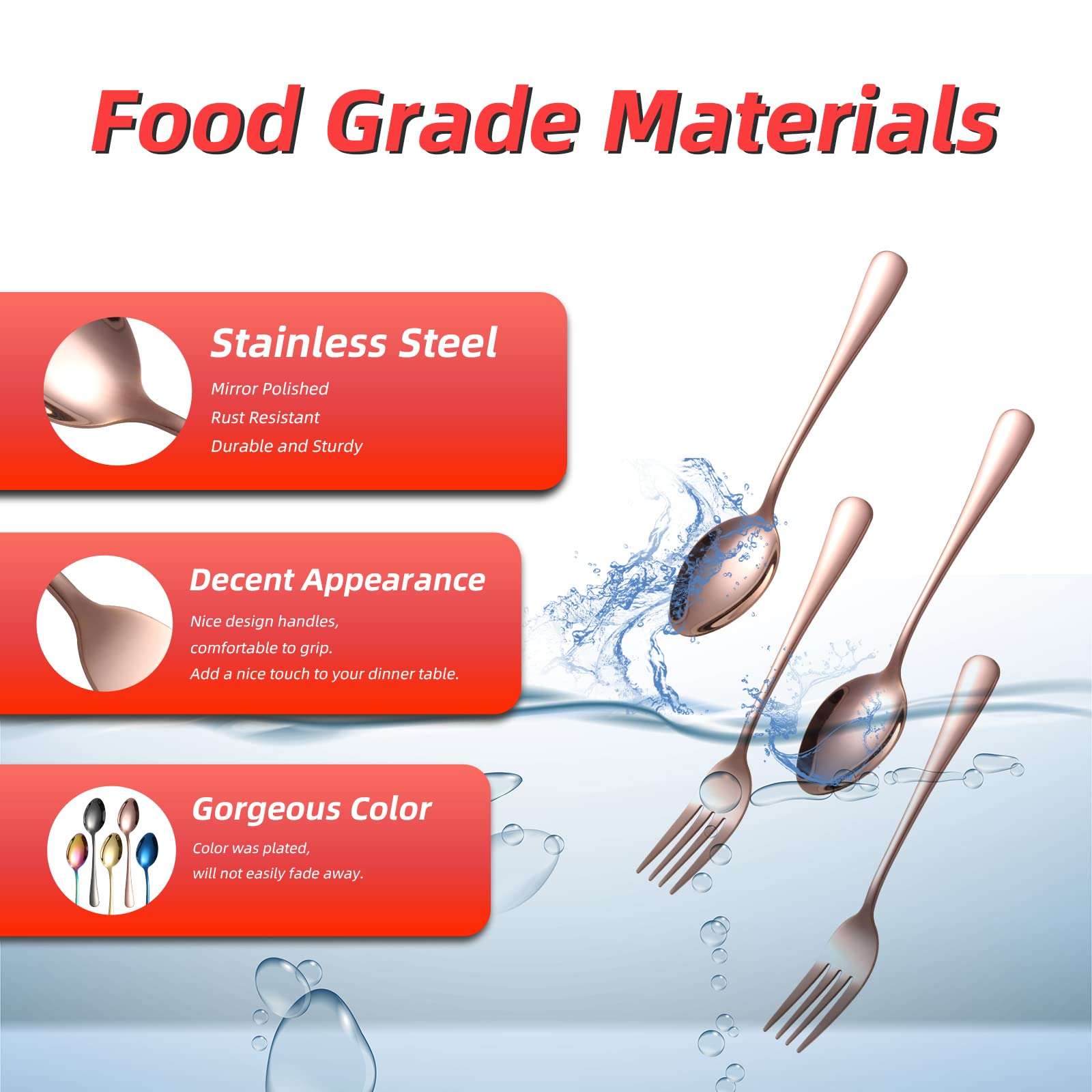 12-Piece Rose Gold Stainless Steel Flatware Set - Forks & Spoons for Home, Restaurant, Hotel, Travel, Outdoor & BBQ | Elegant Dining Utensils for Parties, Picnics & Everyday Use