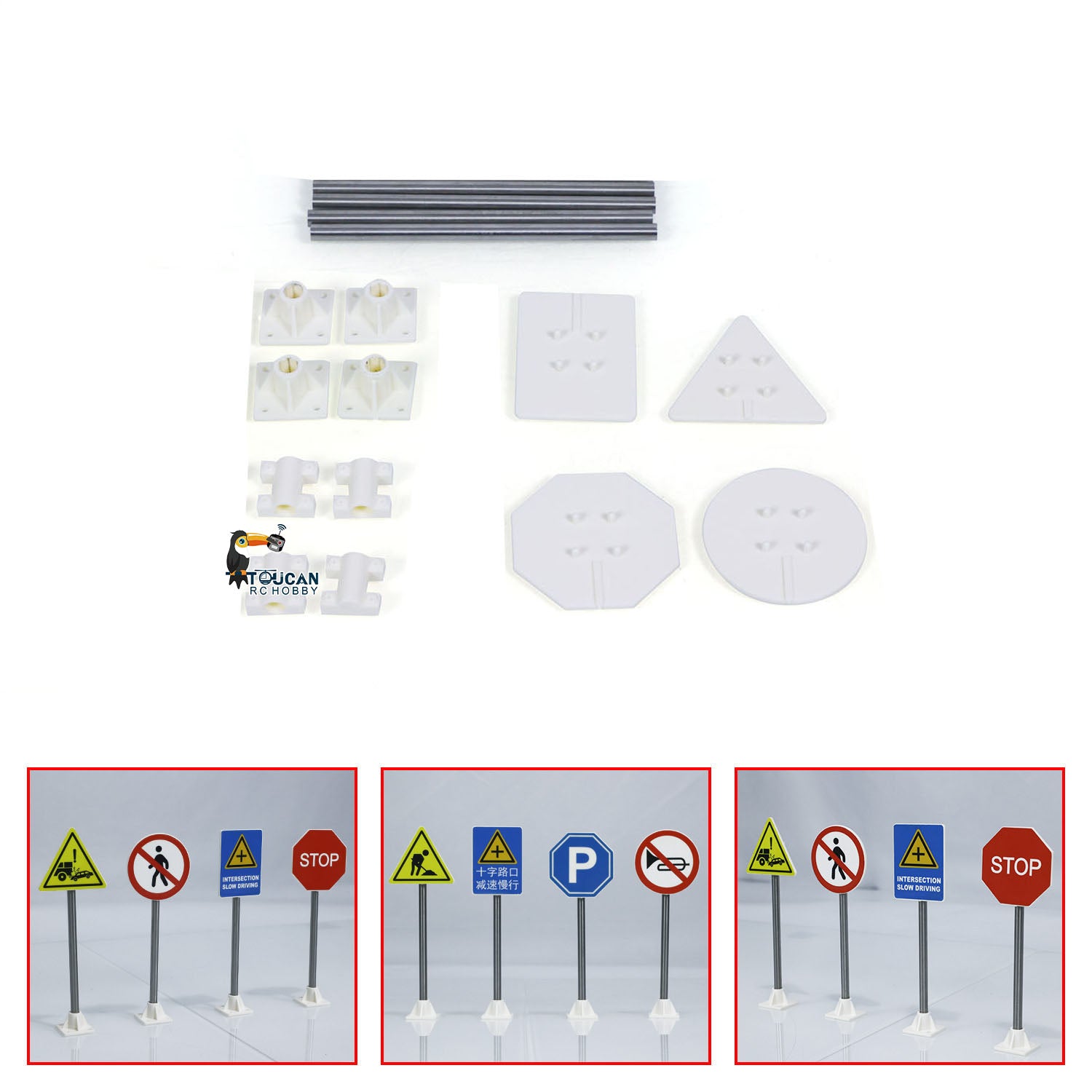 1/14 Scale RC Construction Vehicle Plastic Traffic Sign Guardrail & Barrier Cones - Crash Bucket Decorative Parts for Remote Control Cars | DIY Construction Site Scenes, RC Car Racing Tracks, Kids Play Zones