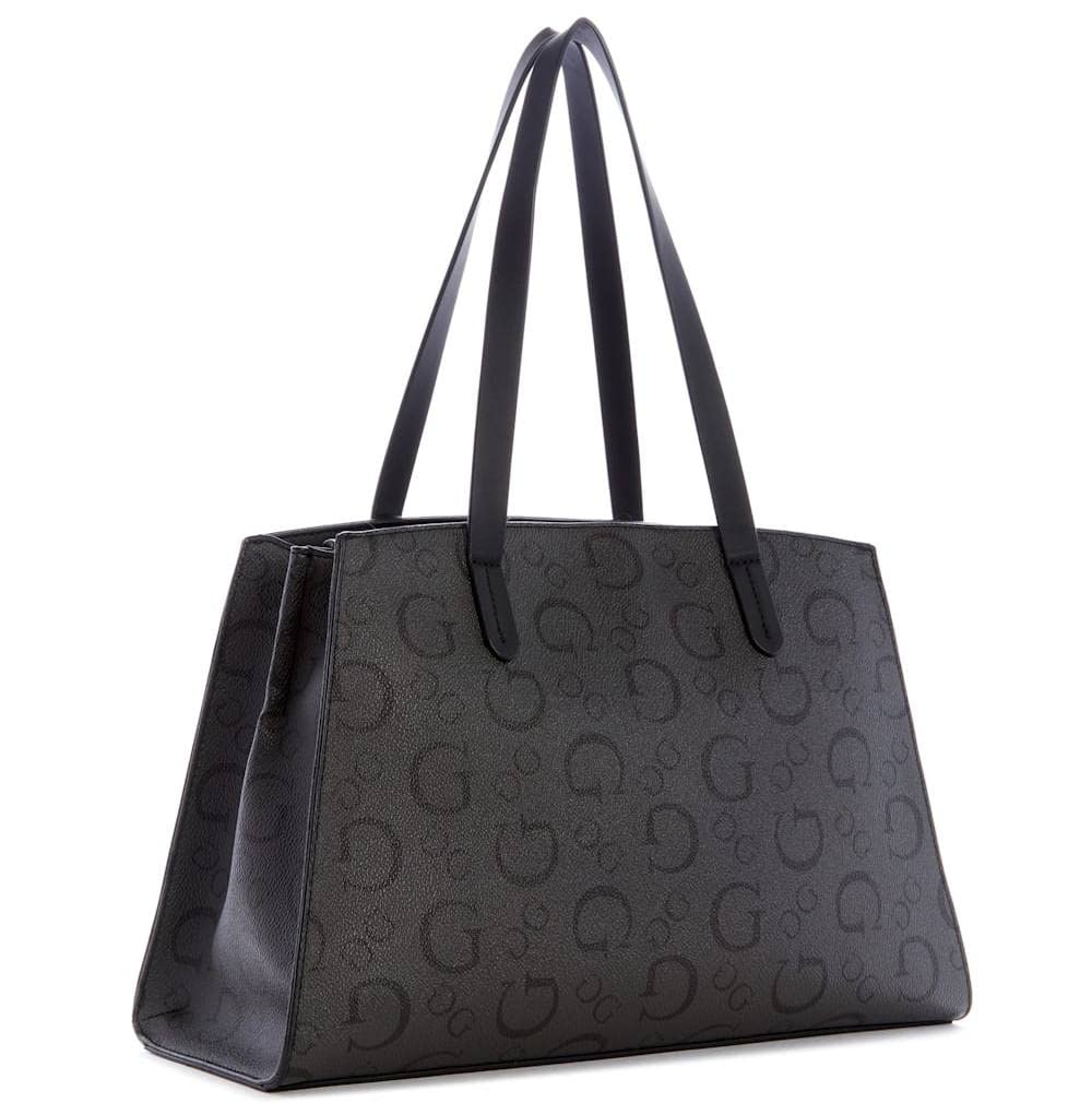 GUESS Women's Elsa Logo Print Satchel Crossbody Bag - Stylish Handbag & Tote Purse for Everyday Use, Work, Travel & Shopping (Black)