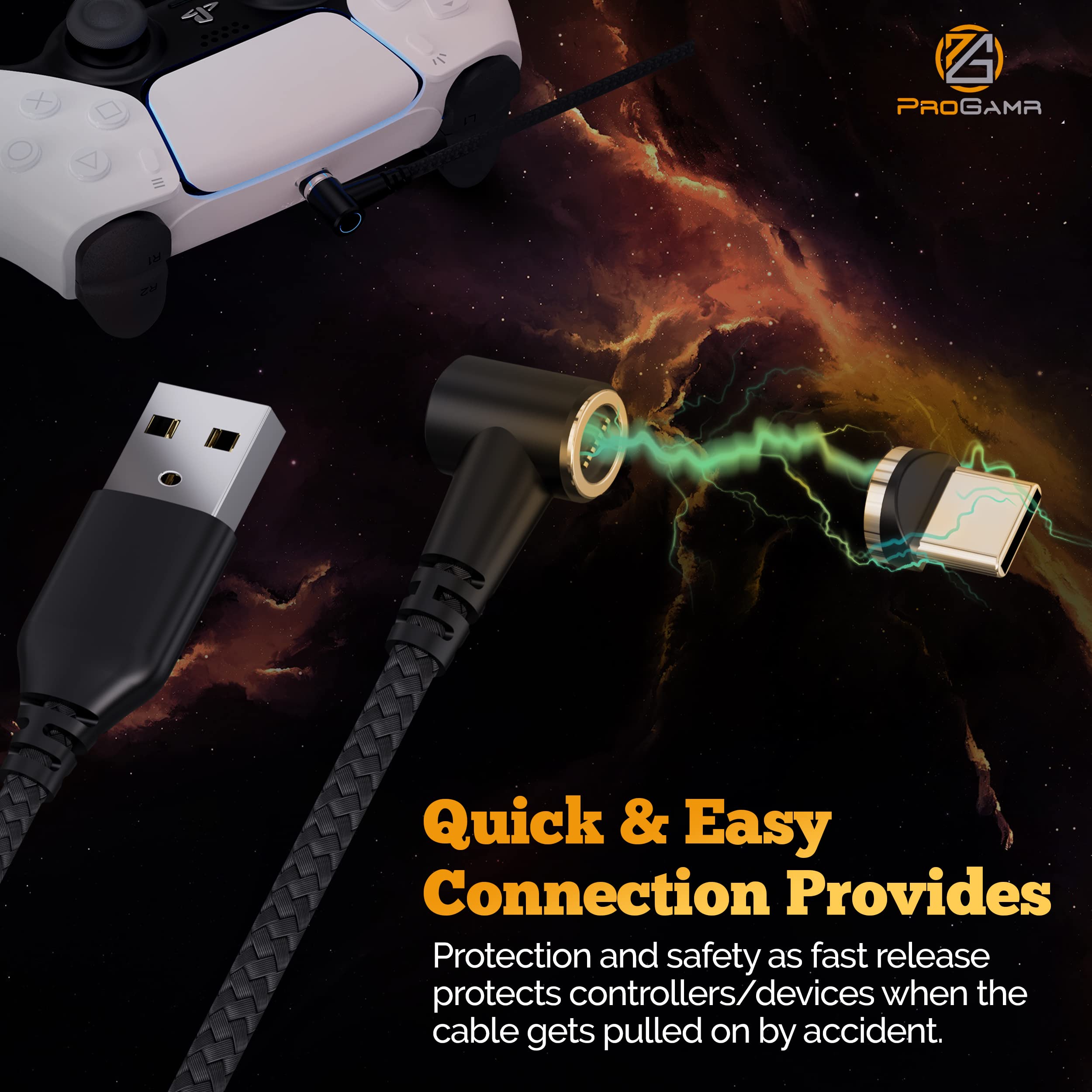 ProGAMR 9.8Ft Magnetic USB-C Charging Cable - Fast Charging Cord for PS5 Controller, Xbox Series X, Smartphones & Laptops | Durable Braided Wire for Gaming, Work & Travel