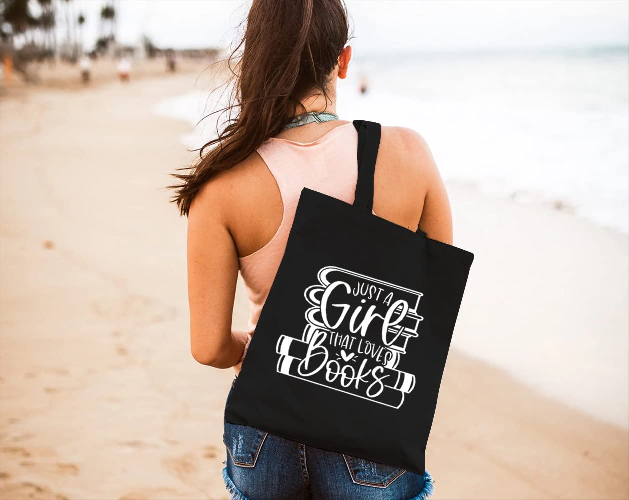 Just a Girl That Loves Books - Funny Librarian Canvas Tote Bag for Women, Grocery Shopping & Book Lovers Gift - Perfect for Library Visits, Bookstore Hauls & Everyday Use