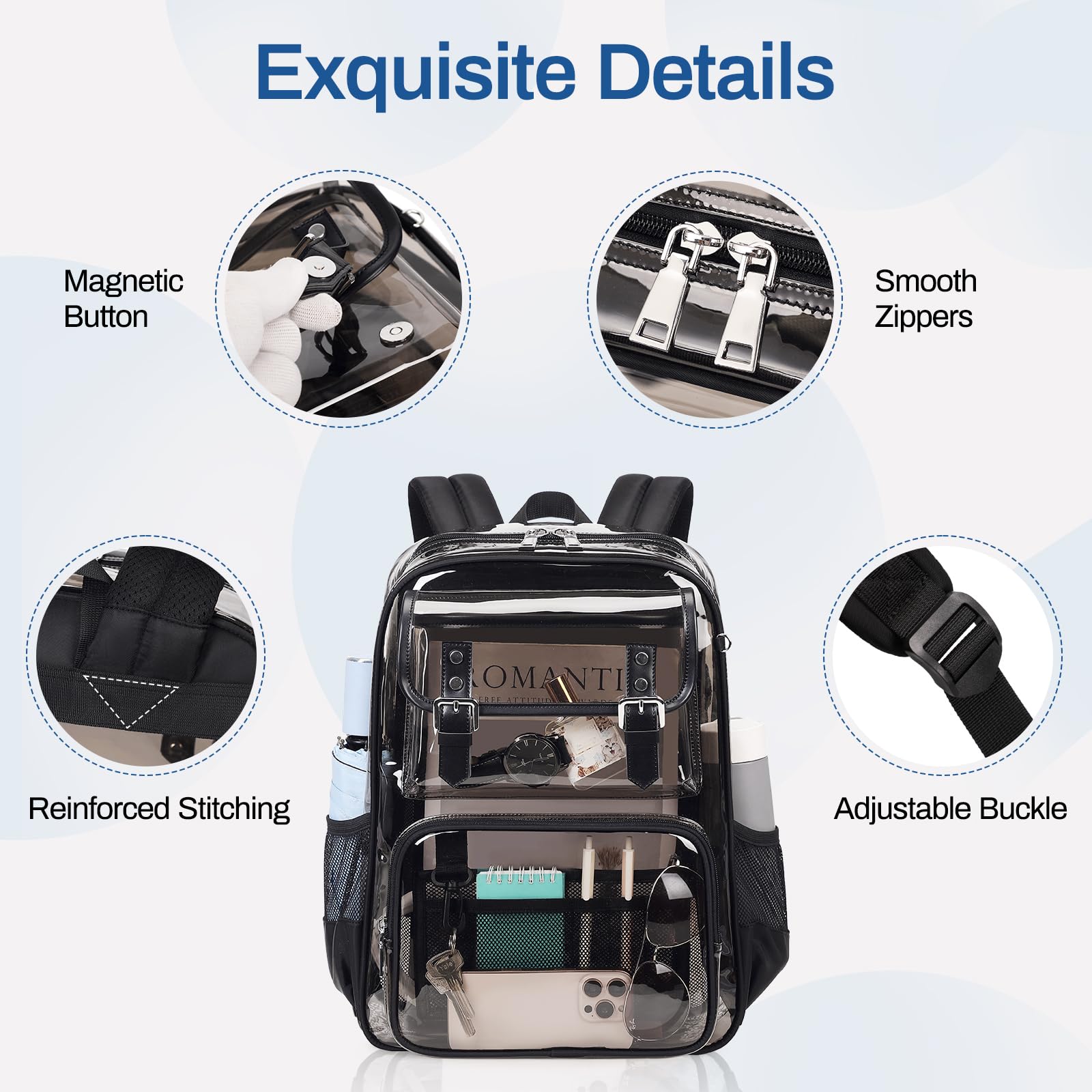 Clear Heavy Duty PVC Transparent Backpack - See Through Bookbag for Stadium, College, Work & Travel - Durable Waterproof School Bag for Men & Women - Perfect for Concerts, Airports & Security Checks