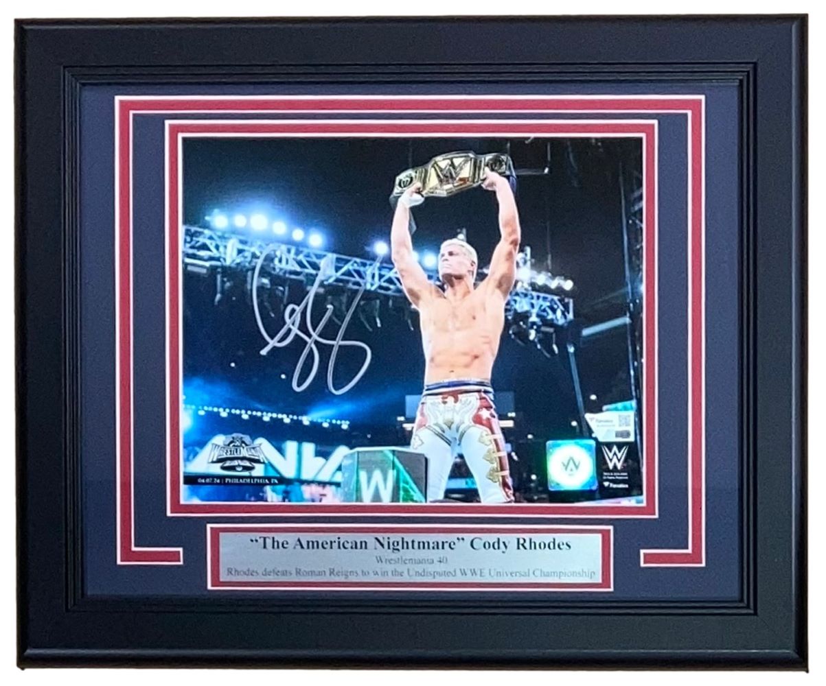 Cody Rhodes Autographed Framed 8x10 WWE Wrestlemania 40 Photo - Limited Edition Collectible - Perfect for Wrestling Fans, Man Cave Decor & Sports Memorabilia Display