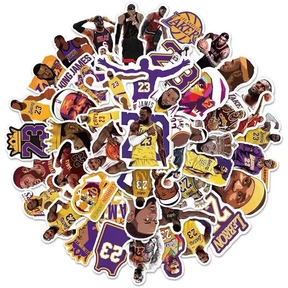 50 Pcs Basketball Star James Stickers - Small Decals for Hydro Flasks, Laptop, Phone Case, Computer, Water Bottle - Perfect for School, Office, and Sports Gear Customization