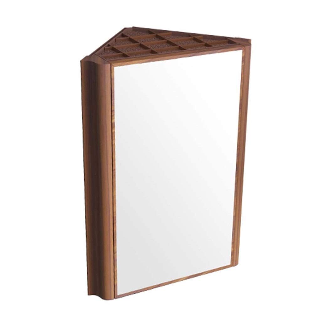 Triangular Wall Mirror Cabinet with 2-Tier Storage - Space Saving Corner Bathroom Vanity (60x32x44.5cm, Wood Finish) - Perfect for Small Bathrooms, Powder Rooms & Compact Spaces