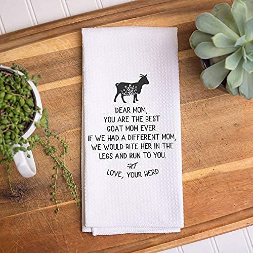 Personalized Goat Mom Kitchen Towel - Waffle Weave, Super Absorbent, Lint-Free Drying Towel for Goat Farmers | Perfect for Farmhouse Kitchen, Dairy Cleaning & Animal Care Gifts