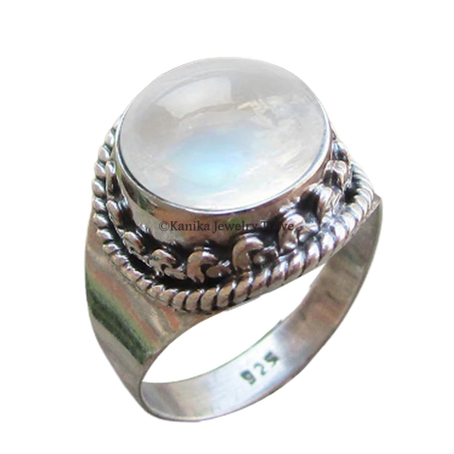925 Sterling Silver Rainbow Moonstone Ring - Antique & Elegant Jewelry for Women | Unique Wedding Gift, Mother's Day Present | Size 12.5 | Perfect for Boho Style, Evening Wear & Special Occasions