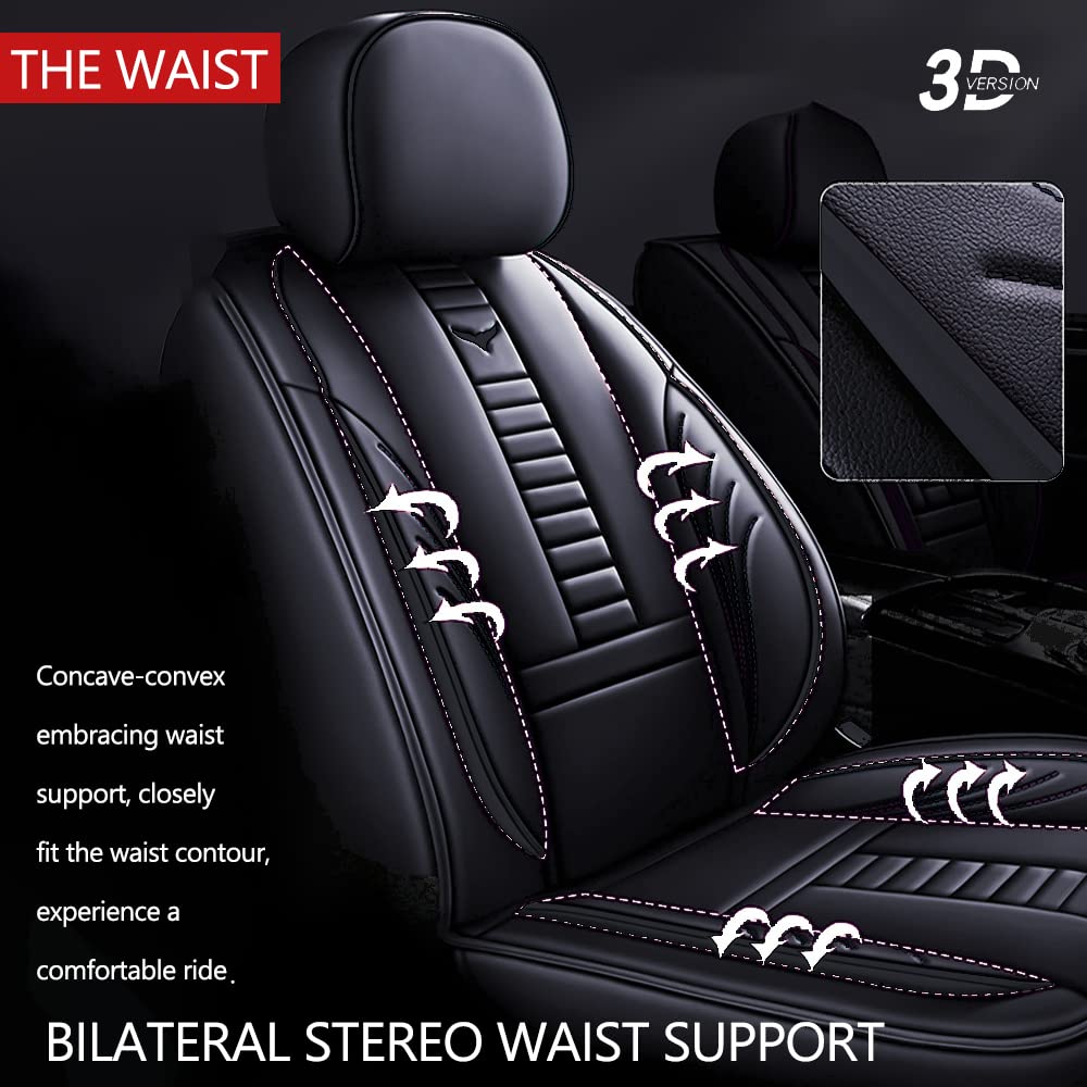 Universal Fit PU Leather Car Seat Covers Full Set for Jeep Compass 2017 - Black with Black Stitching | Includes Headrest Covers & Lumbar Support Pillow | Durable Protection for Commuting, Road Trips & Off-Road Adventures