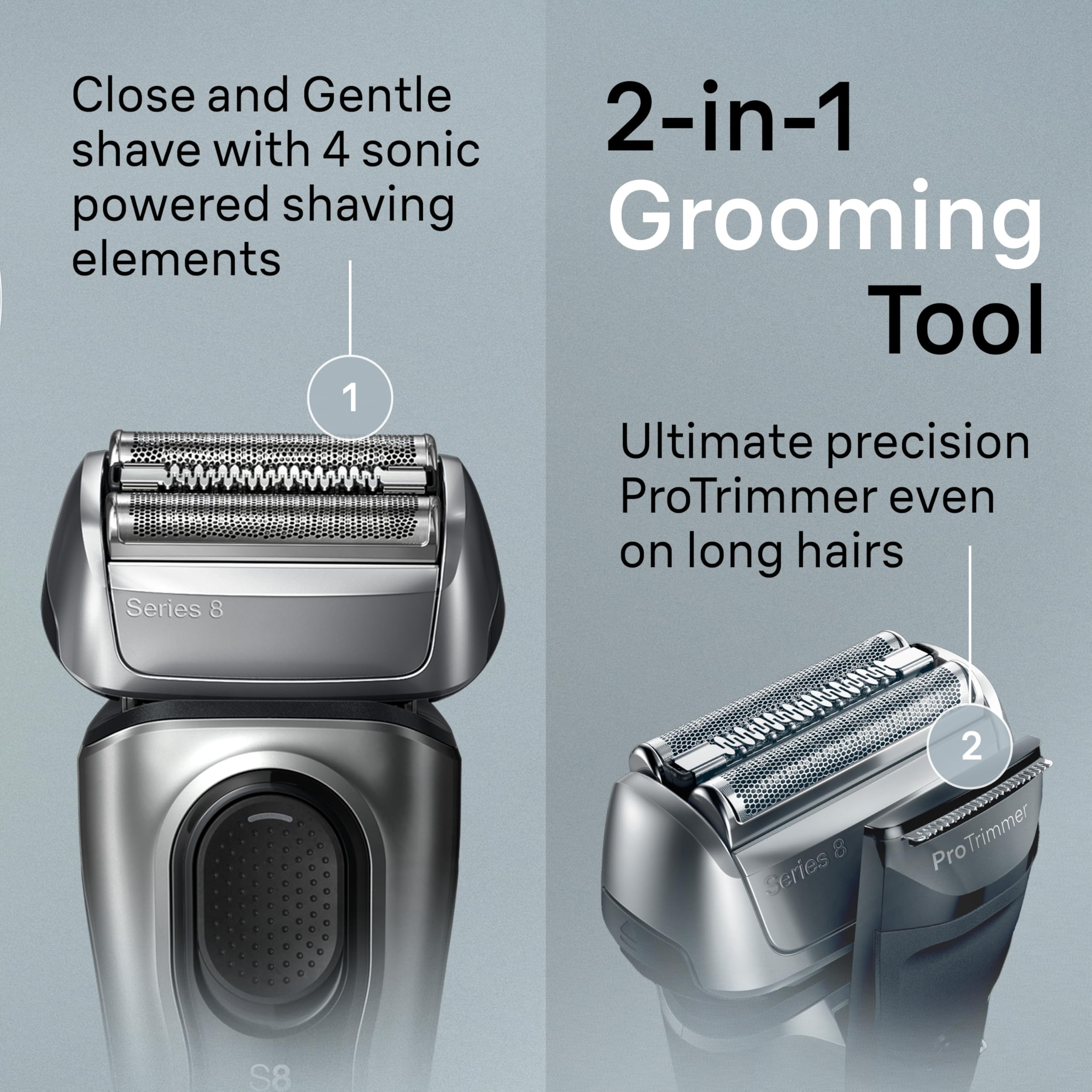 Braun Series 8 Electric Shaver for Men - Wet & Dry Shaving Kit with 4+1 Shaving Elements, Precision Long Hair Trimmer, SmartCare Center & Travel PowerCase - Perfect for Home Use, Travel & Daily Grooming Routine