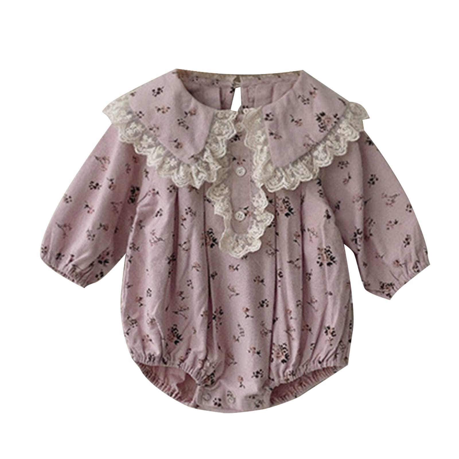 Synia Baby Newborn Infant Girls Long Sleeve Floral Lace Romper Bodysuit - Soft Cotton Spring & Autumn Outfit with Mittens - Perfect for Photoshoots, Parties & Daily Wear