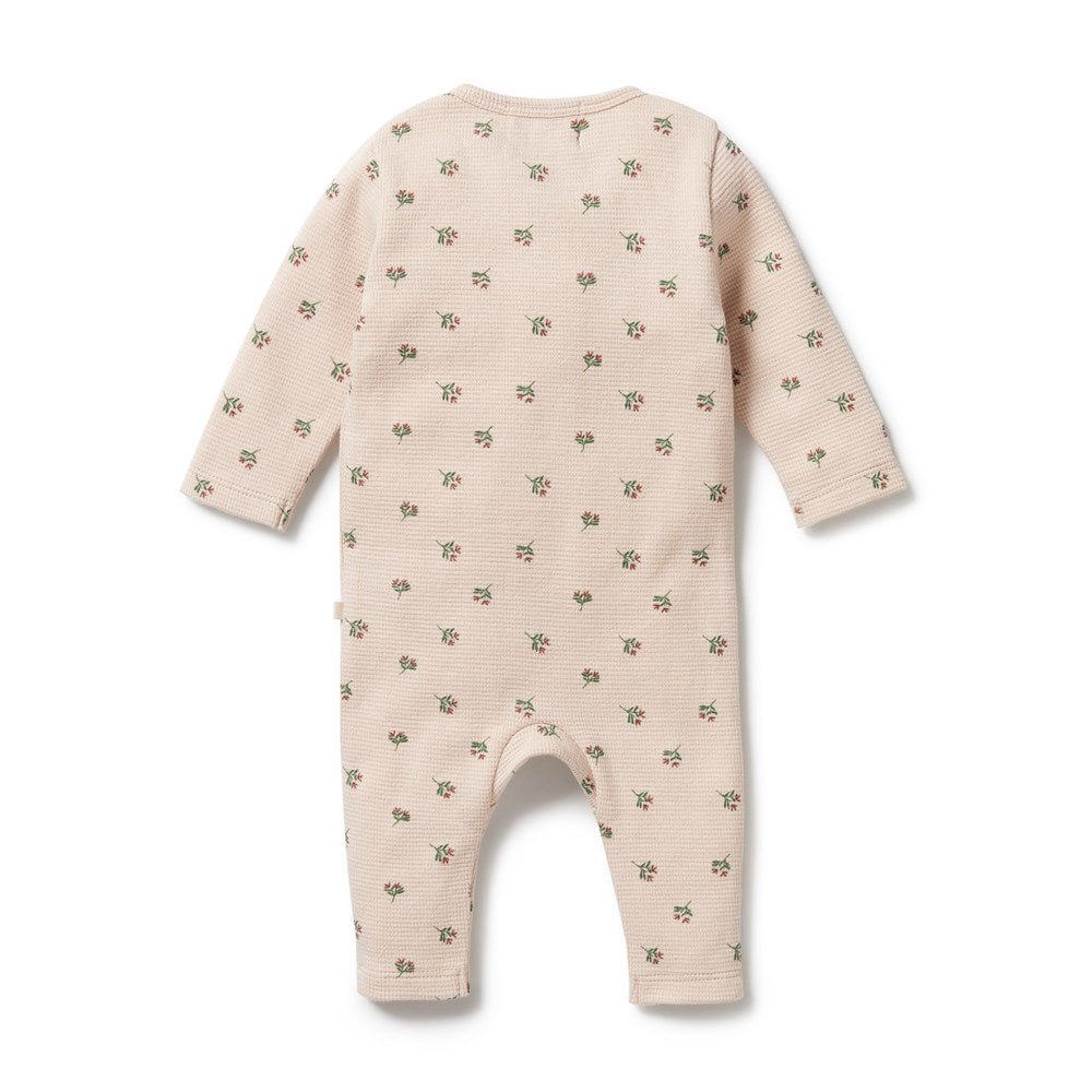 Emily Floral Organic Cotton Waffle Ruffle Zipsuit Baby Romper - Soft & Breathable for Newborns, Infants & Toddlers - Perfect for Playdates, Daycare & Family Outings