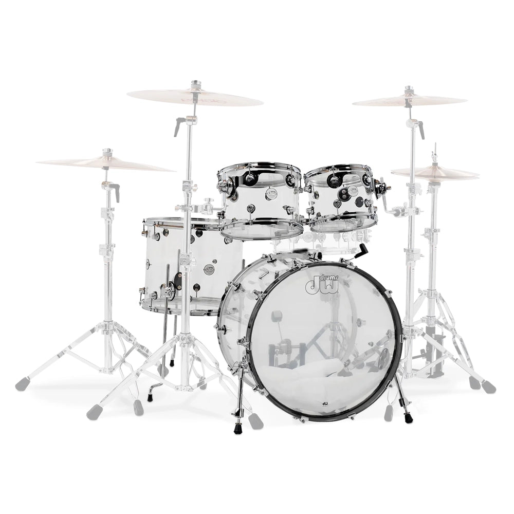 DW Drums Design Series 4-Piece Shell Pack - Clear Acrylic Drum Set for Professional Musicians & Live Performances | Perfect for Studio Recording, Stage Shows & Band Practice