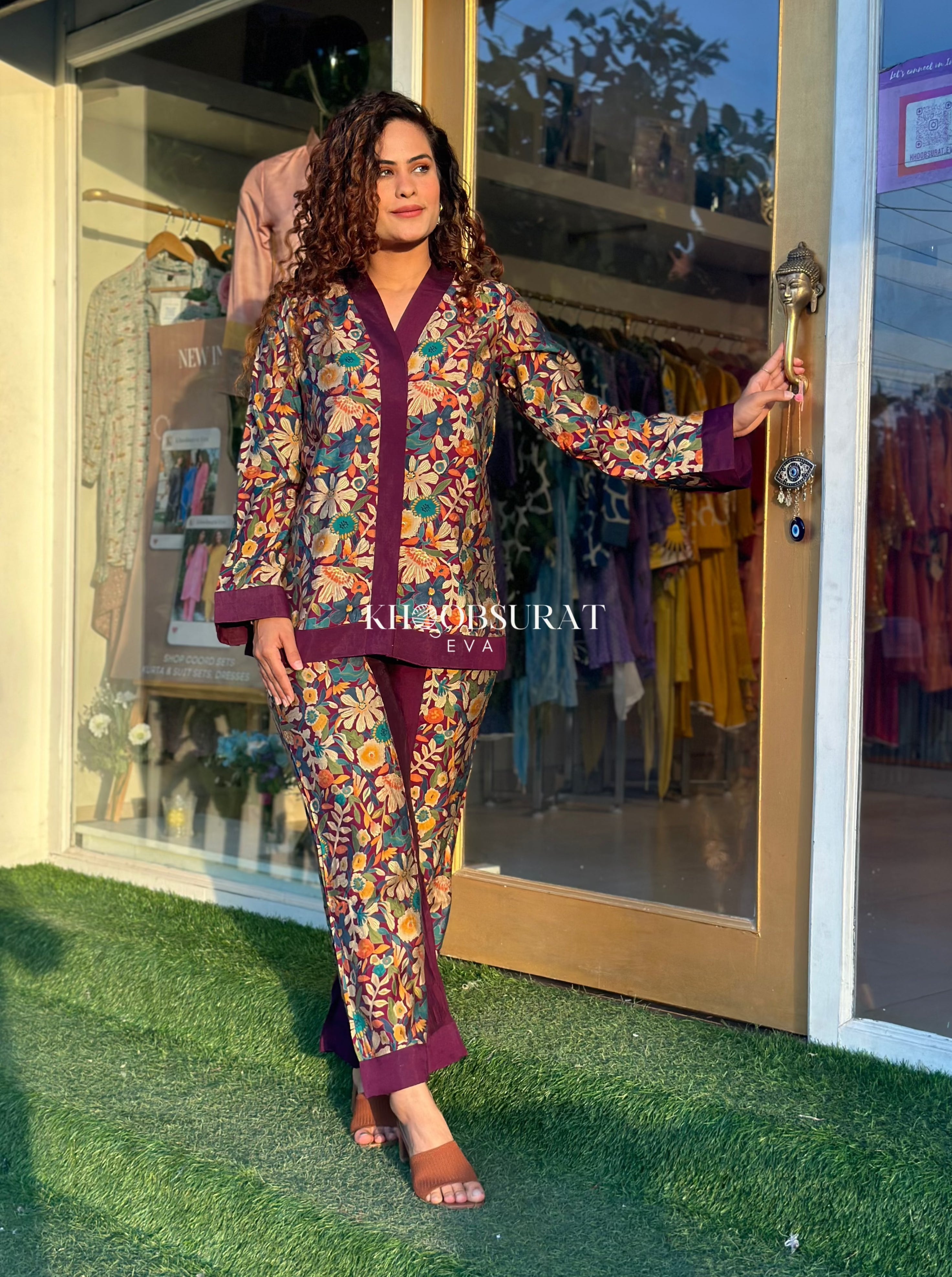 PLUM CHERRY SILK COORD SET - Elegant Silk Loungewear Set for Women | Perfect for Home Relaxation, Spa Days & Special Occasions
