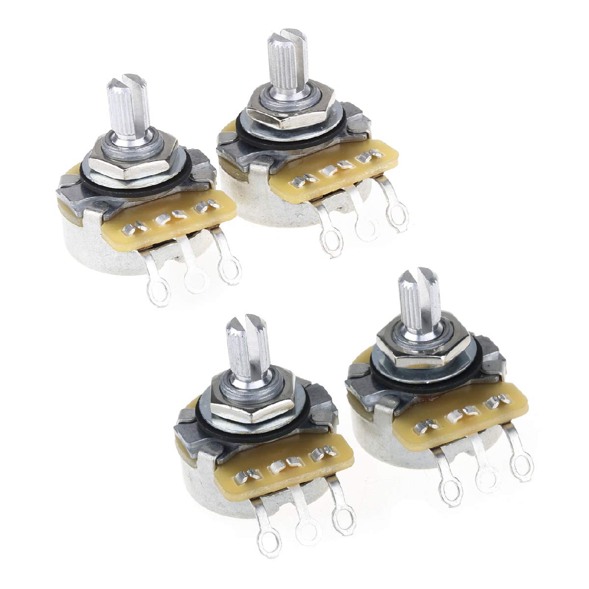 CTS 450 Series A/B250K Guitar Pots - Split Shaft 24-Spline Audio/Linear Taper Potentiometers for Electric Guitar & Bass (2 Audio + 2 Linear, 10% Tolerance) - Perfect for Guitar Upgrades, DIY Repairs, and Tone Control Modifications