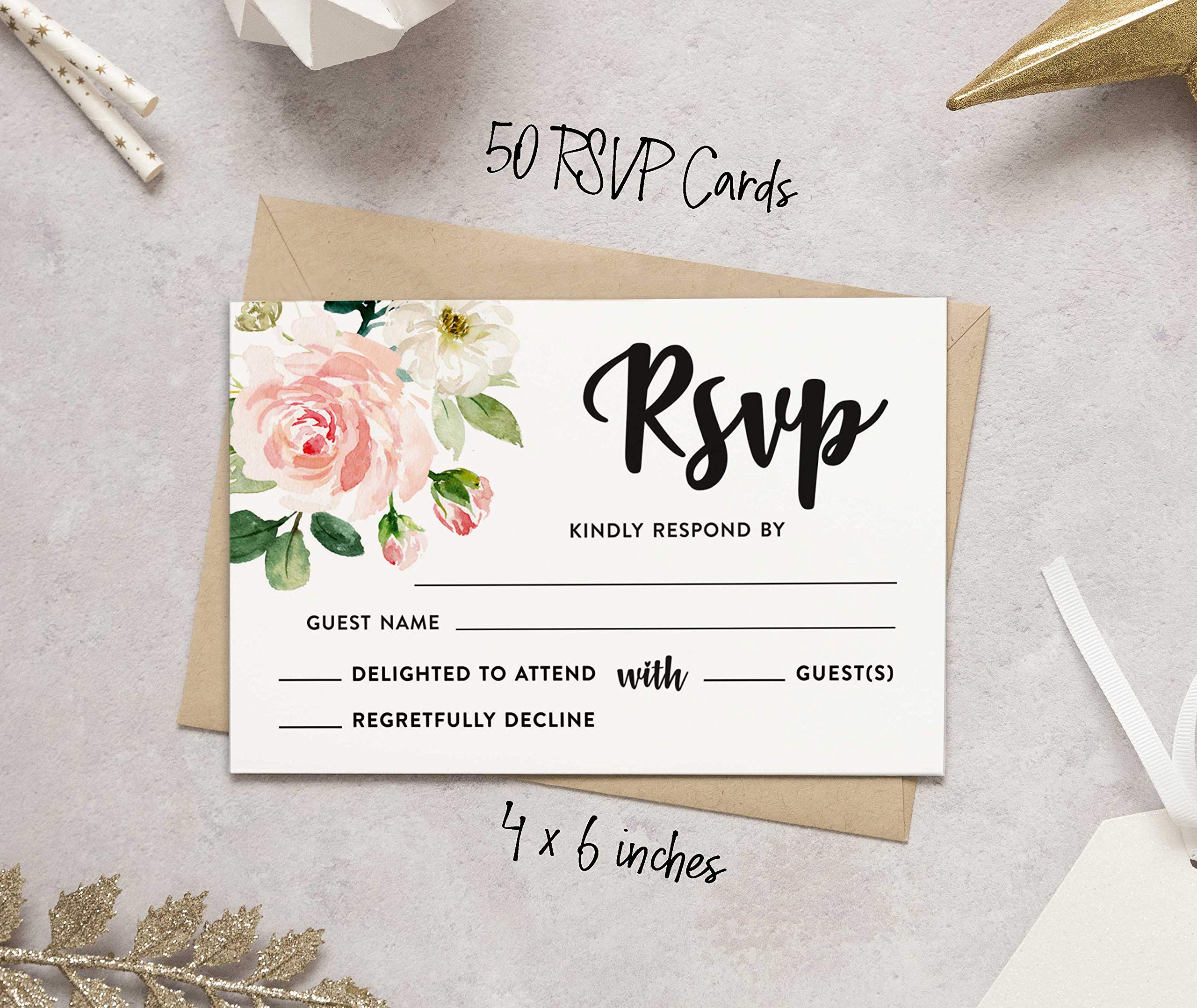 50 Floral RSVP Cards with White Envelopes - 4