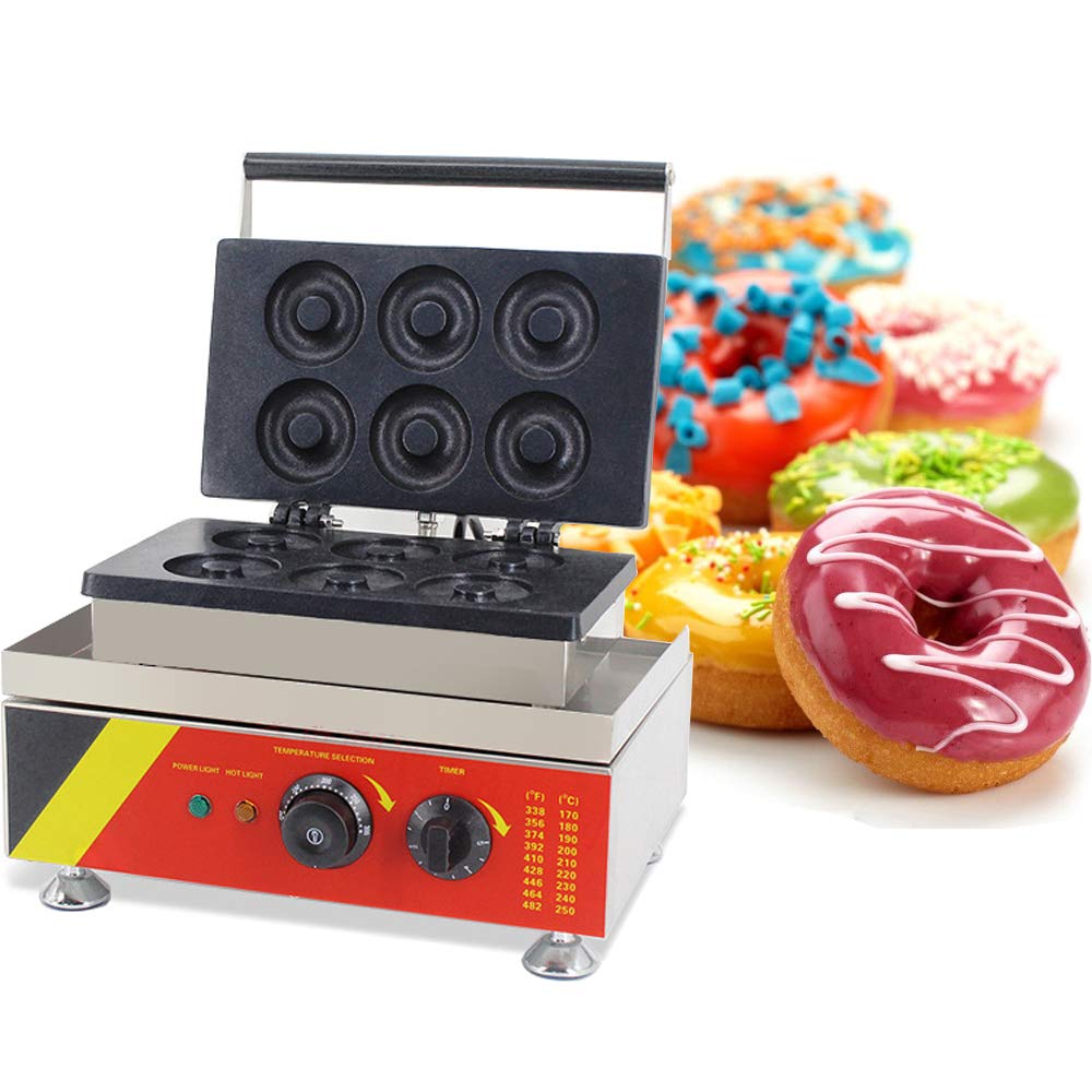 Genmine Commercial Donut Maker Machine - 6-Piece Non-Stick Stainless Steel Electric Waffle Doughnut Baker for Home & Kitchen Use (110V) - Perfect for Breakfast, Cafes, and Baking Businesses
