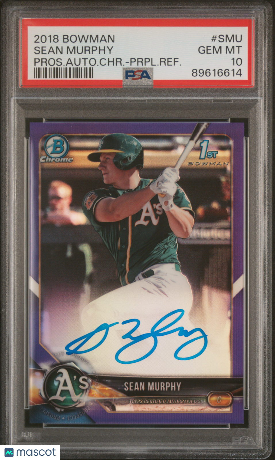 2018 Bowman Chrome Sean Murphy Purple Refractor Auto Prospect Card /250 #SMU PSA 10 Gem Mint - Perfect for Baseball Card Collectors and Sports Memorabilia Enthusiasts