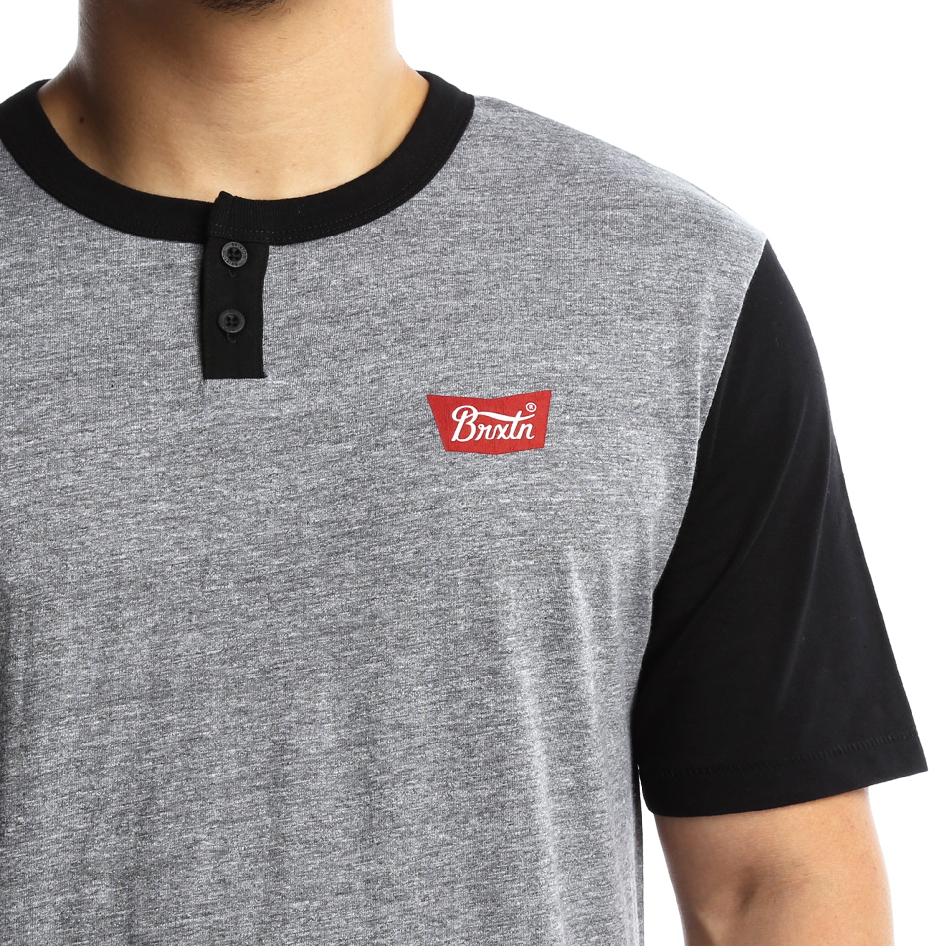 Brixton Stith Short Sleeve Henley Shirt for Men - Heather Grey & Black - Casual Wear, Summer Outfits, and Everyday Comfort