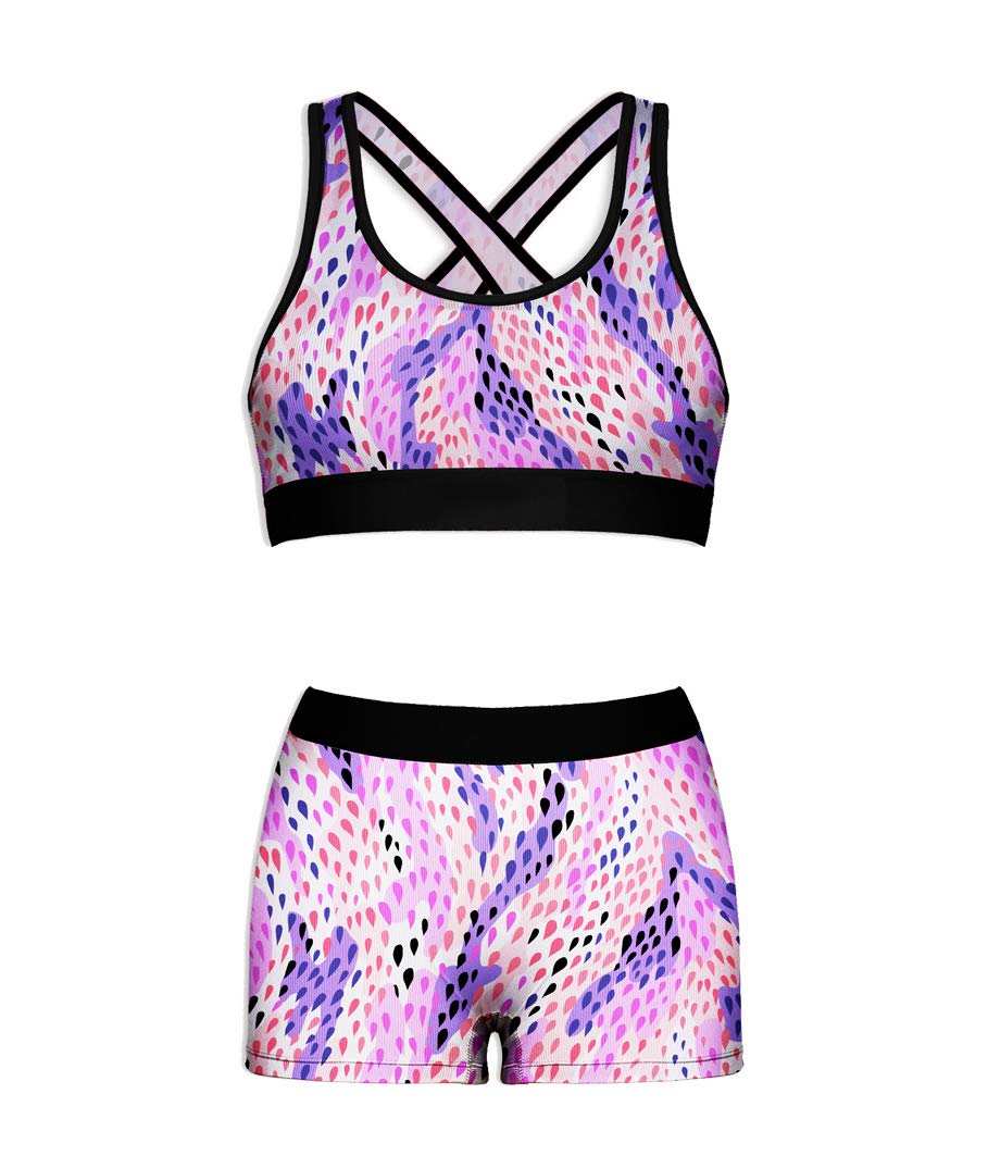Sunshine Swing Women's 2-Piece Print Yoga Outfit - Seamless Tank Top Bra & Shorts Set for Workout, Running, Gym & Lounge Wear