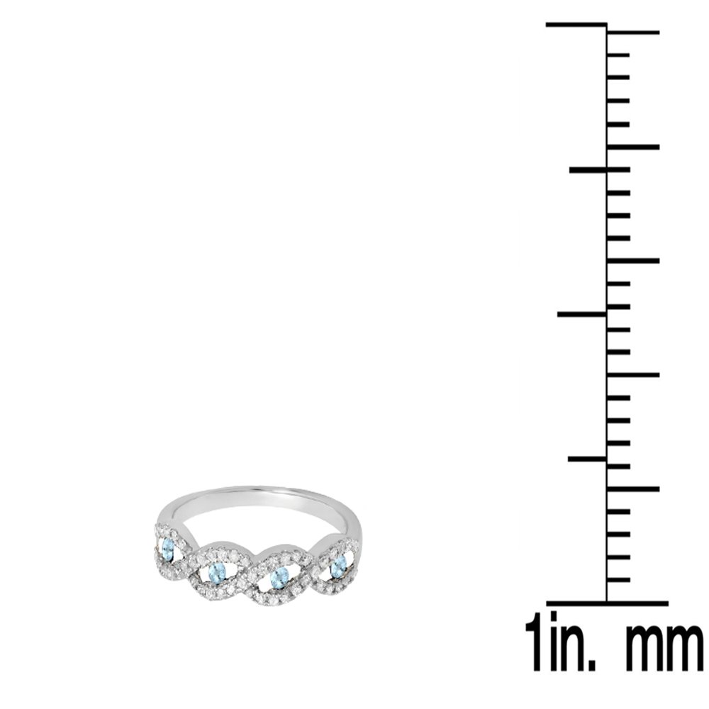10K Solid Gold Round Aquamarine & White Diamond Wedding Ring - Stackable Anniversary Band, Bridal Swirl Ring for Women - Perfect for Engagement, Proposal, Anniversary Gift & Everyday Wear
