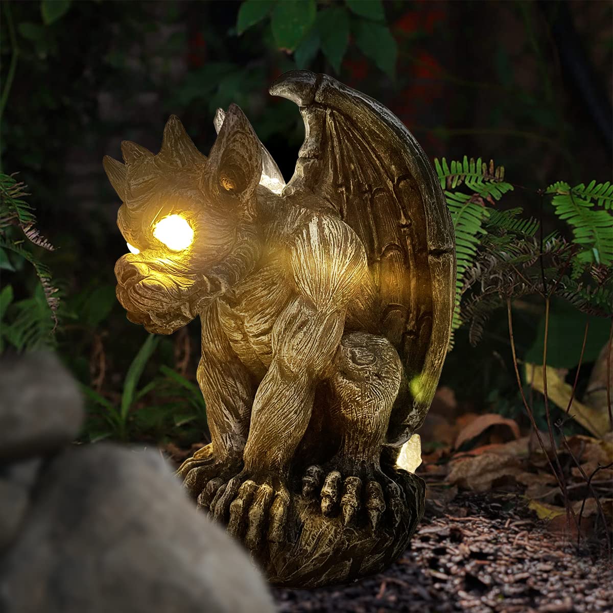 Large Solar-Powered Winged Gargoyle Statue - Outdoor Gothic Decor, Monster Dragon Garden Guardian Sculpture for Patio, Yard & Lawn - Scary Halloween & Valentine's Day Gift - Perfect for Gothic Gardens, Halloween Displays & Unique Home Decor