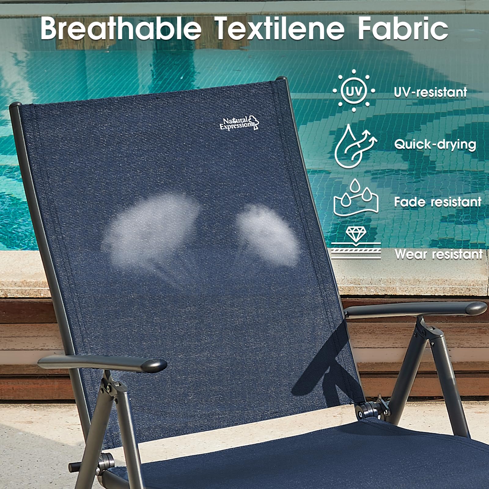 **Premium Aluminum Folding Chaise Lounge Chair - 7-Position Adjustable Backrest, Portable Outdoor Recliner for Poolside, Beach, Backyard & Lawn - Supports 300 lbs - Perfect for Sunbathing, Relaxing & Lounging**