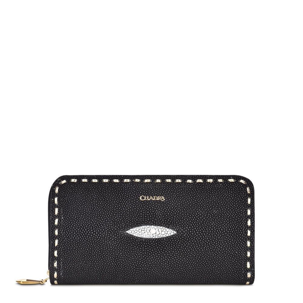 BD211MA Stylish Black Stingray Leather Clutch Wallet for Women - Elegant Evening Bag for Parties, Weddings & Special Occasions