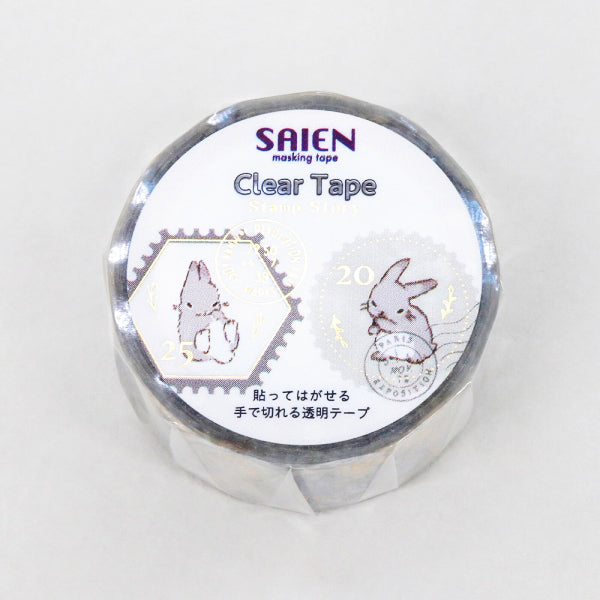 Bunny Stamp Story Clear Tape - Adhesive Decorative Washi Tape for Scrapbooking, Journaling, DIY Crafts, and Gift Wrapping