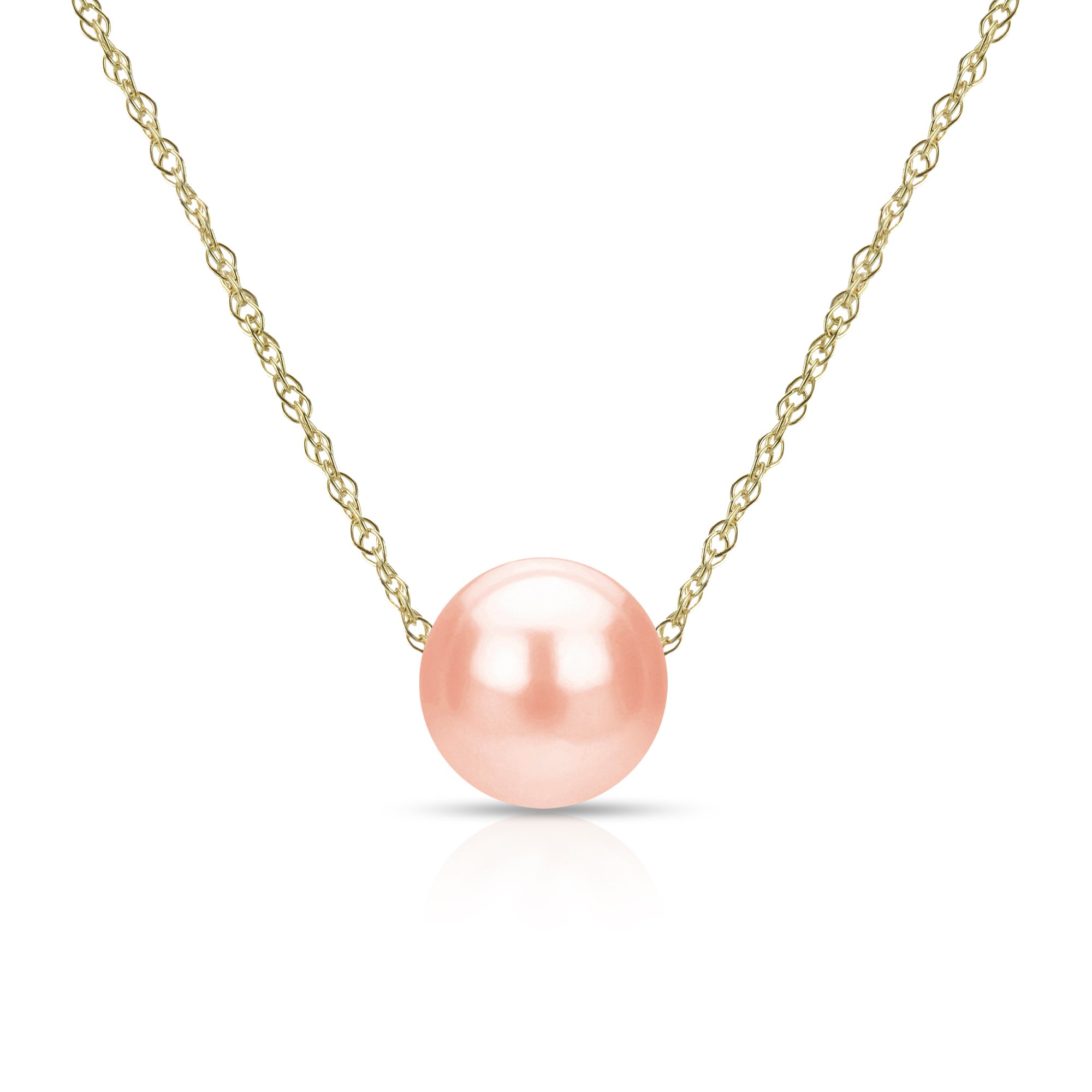 14K Yellow Gold Chain Necklace with 7-7.5mm Pink Freshwater Pearl Pendant - 18 Inch Elegant Pearl Jewelry for Women, Perfect for Weddings, Anniversaries & Special Occasions