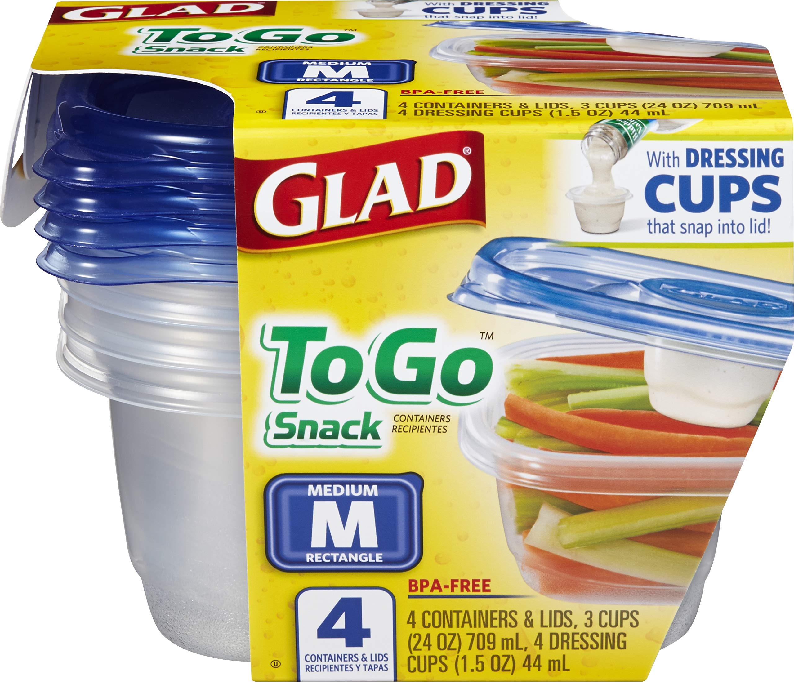 GladWare To Go Medium Rectangle 24oz Leak-Proof BPA-Free Food Storage Containers - 4-Piece Plastic Lunch Box Set for School, Office & Meal Prep | Microwave & Dishwasher Safe | Perfect for Picnics, Leftovers, Travel, Camping & Daily Food Storage | Ideal for Meal Prepping, On-the-Go Lunches & Organized Kitchen Storage | Great for Work, School, Travel, Camping & Home Meal Prep | Use for Healthy Meal Prep, Office Lunches, Kids' School Snacks & Outdoor Adventures