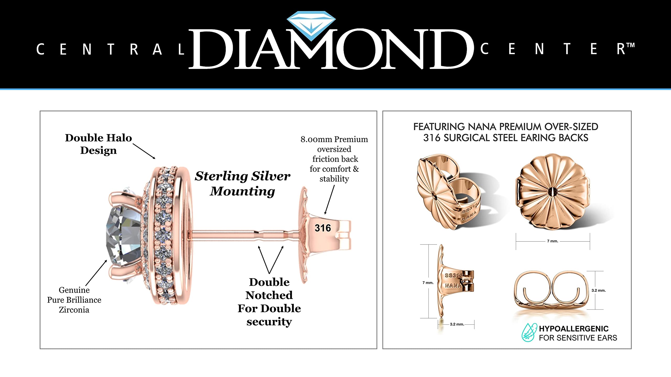 Central Diamond Center Round Halo Earring & Necklace Set with 6.5mm Simulated Birthstones in 925 Sterling Silver, Hypoallergenic Jewelry for Women - Perfect for Birthday Gifts, Anniversary, Wedding, and Special Occasions