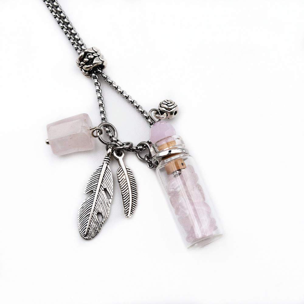 Cool DIY Aromatherapy Essential Oil Diffuser Necklace - Stainless Steel Pendant with Crystal Stone & Glass Vial - Pink - Perfect for Stress Relief, Yoga, Meditation & Aromatherapy Sessions