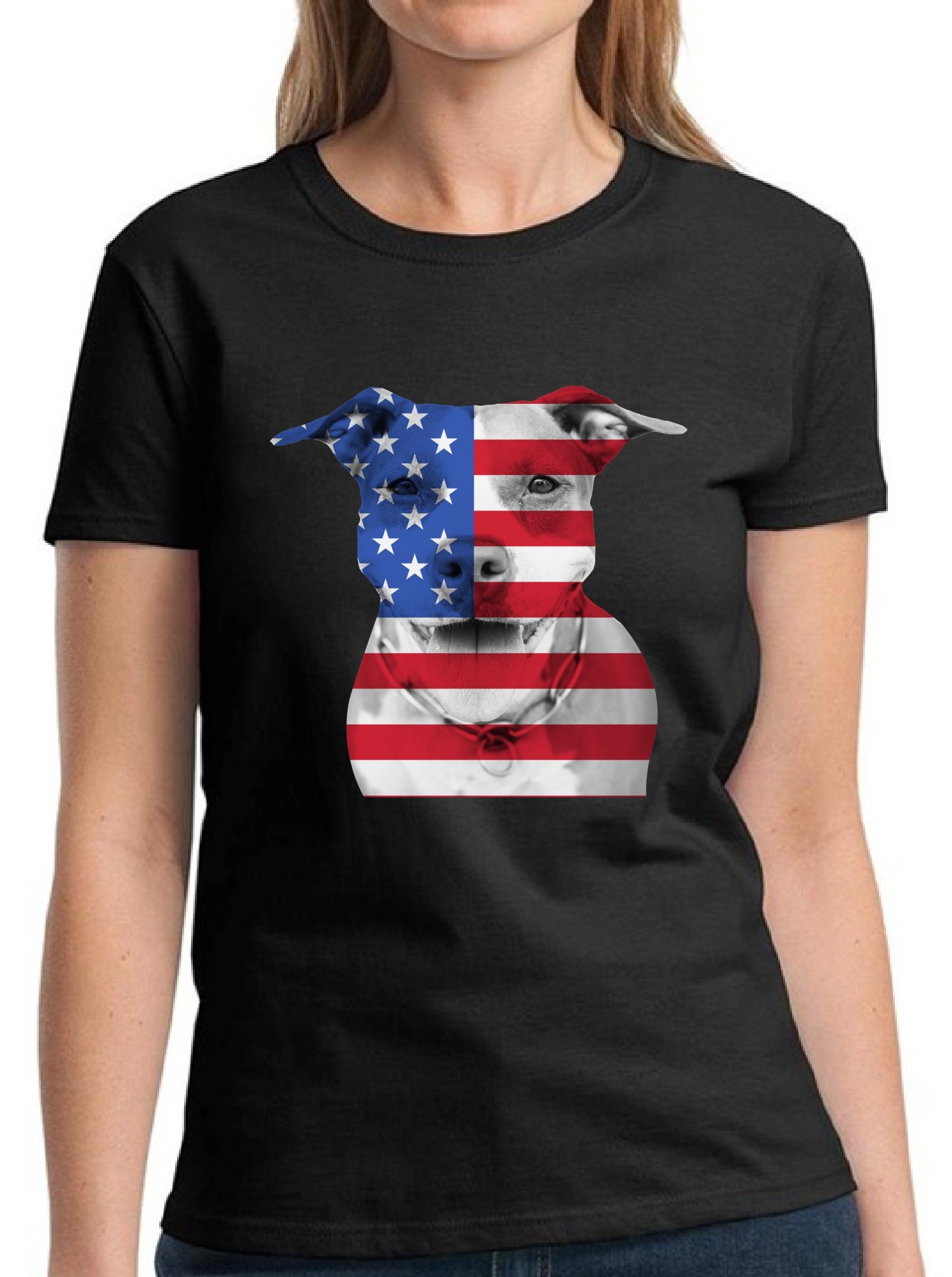 USA Women's American Pitbull T-Shirt - Patriotic Graphic Tee for Her | Casual Wear, Gifts, & American Pride Apparel