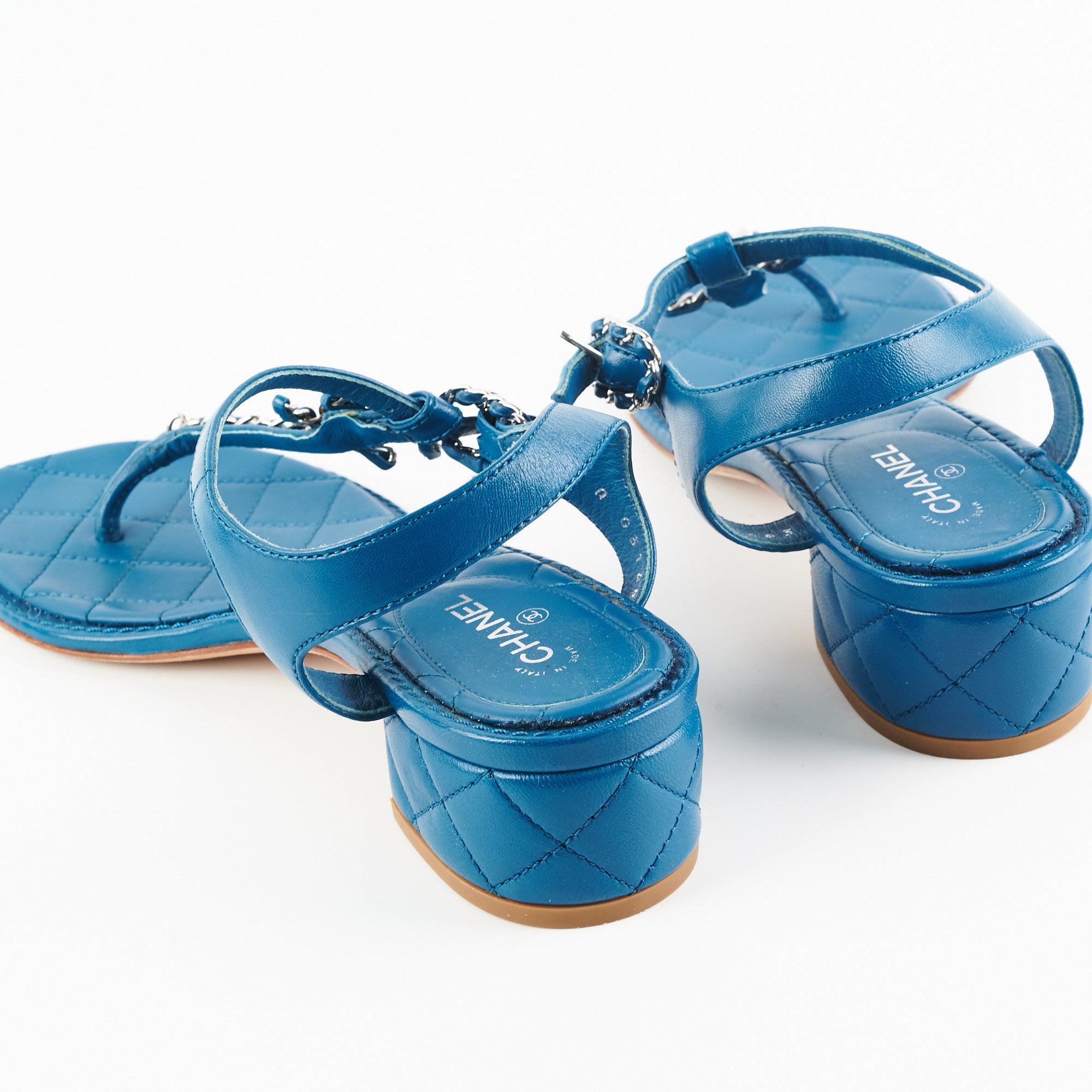 Chanel Blue Leather Sandals for Women - Size 39.5 EU (US 9) - Comfortable Luxury Summer Shoes for Beach, Vacation & Casual Outings