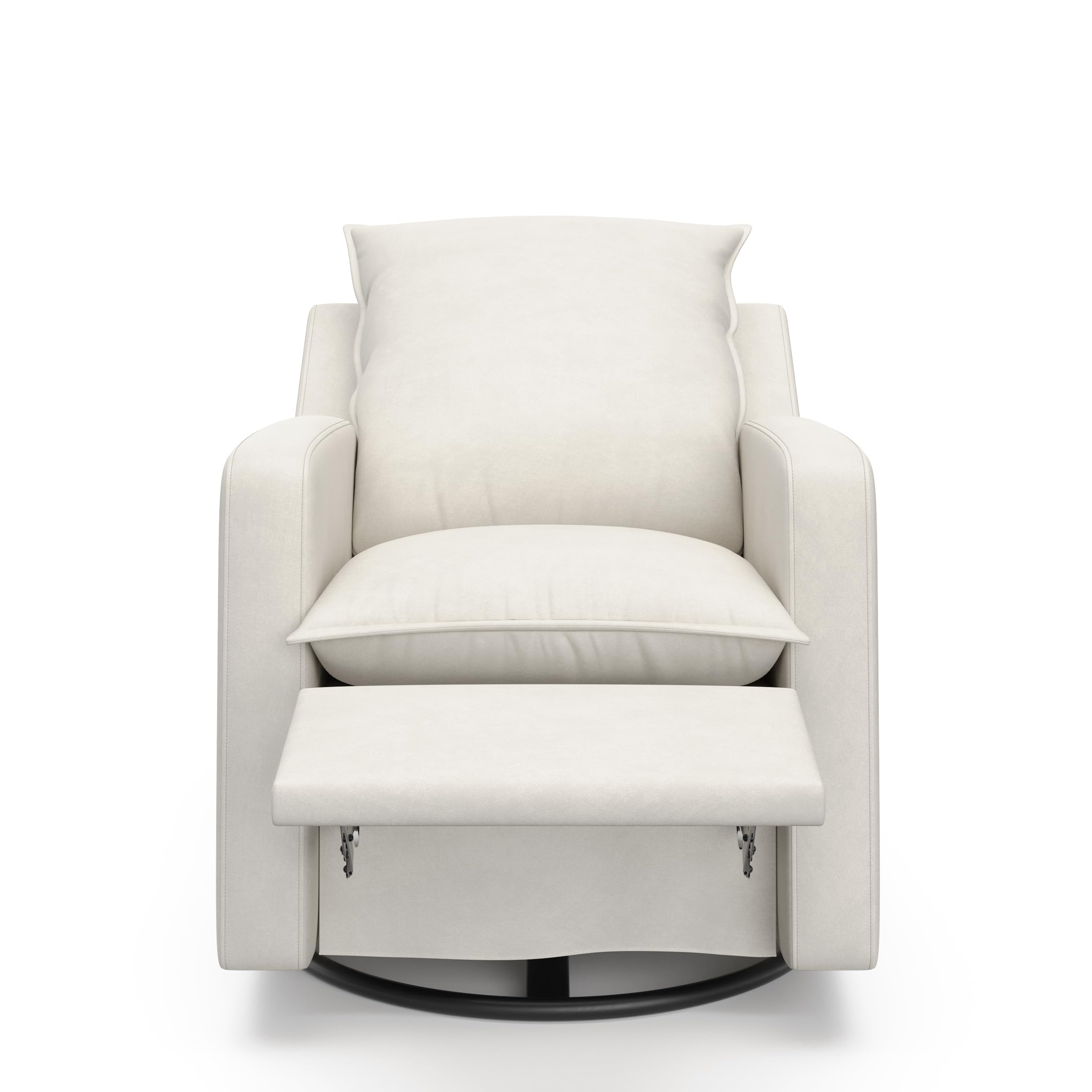 Storkcraft Timeless Reclining Glider Chair with USB Port - 360° Swivel Base, Extendable Footrest & Supportive Cushions, Ivory Fabric Upholstery for Nursery, Living Room & Relaxation