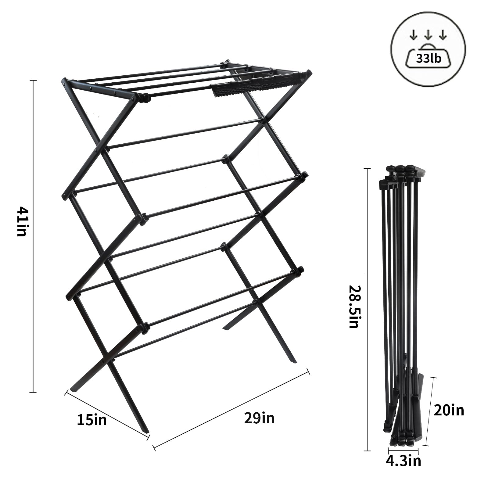 3-Tier Foldable Clothes Drying Rack - Space Saving Vertical Laundry Organizer for Indoor & Outdoor Use | Collapsible Design for Easy Storage | Perfect for Apartments, Dorms, Travel & Small Spaces (Piano Black)