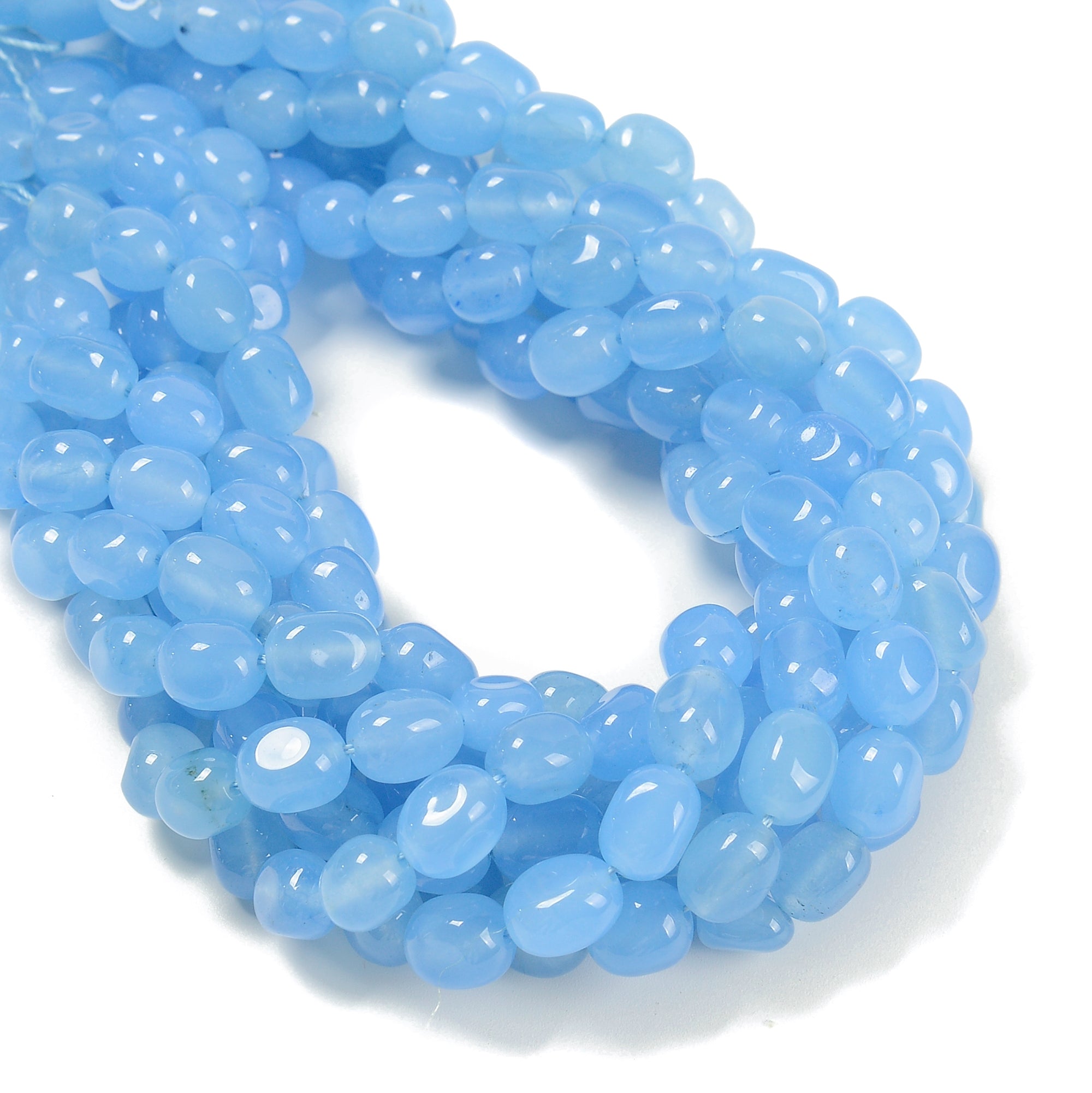 Natural Light Blue Dyed Jade Pebble Nugget Beads 8x10mm - 15.5 Inch Strand for Jewelry Making, DIY Crafts & Bracelet Design